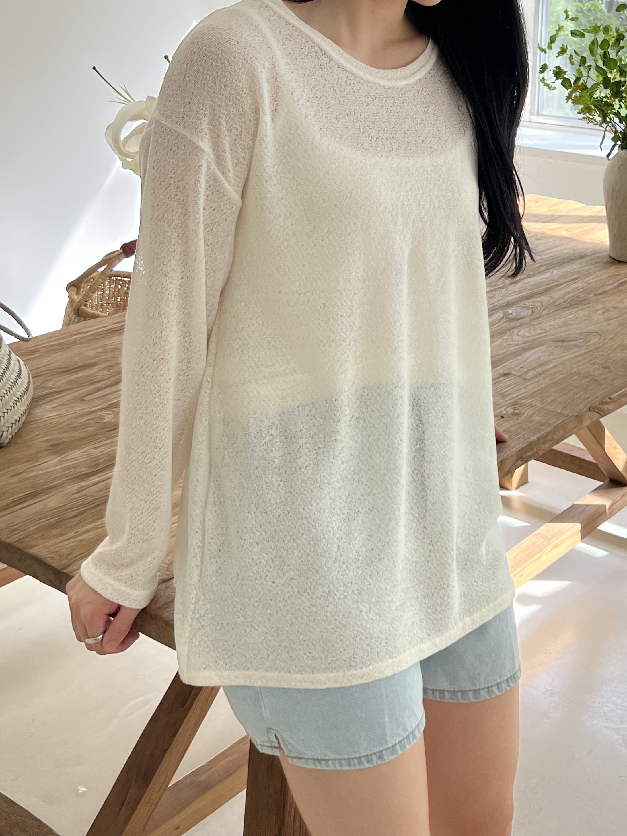 シースルー長袖ルーズTシャツ | 詳細画像6