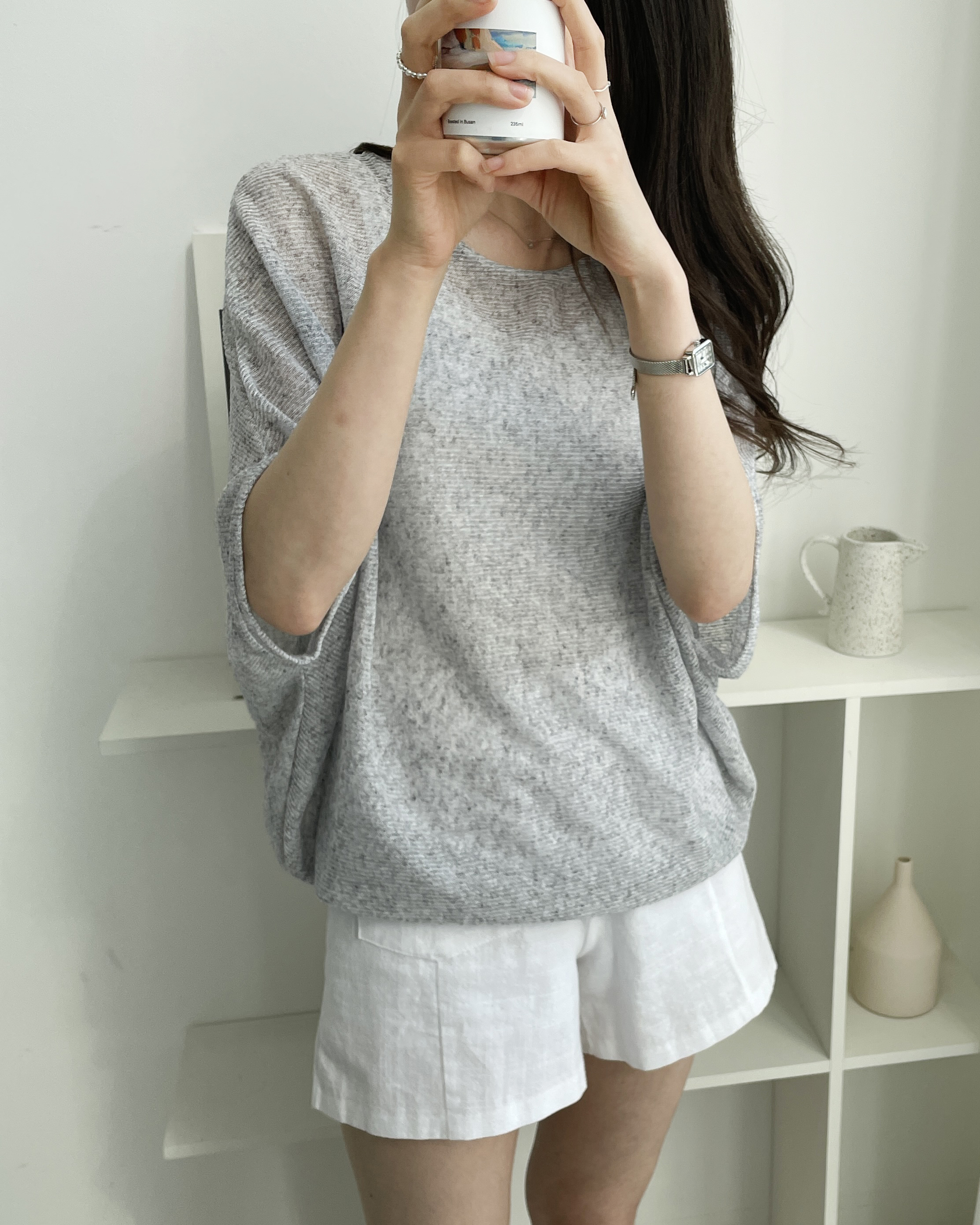 リネン混ドルマン半袖シースルーTシャツ | 詳細画像2