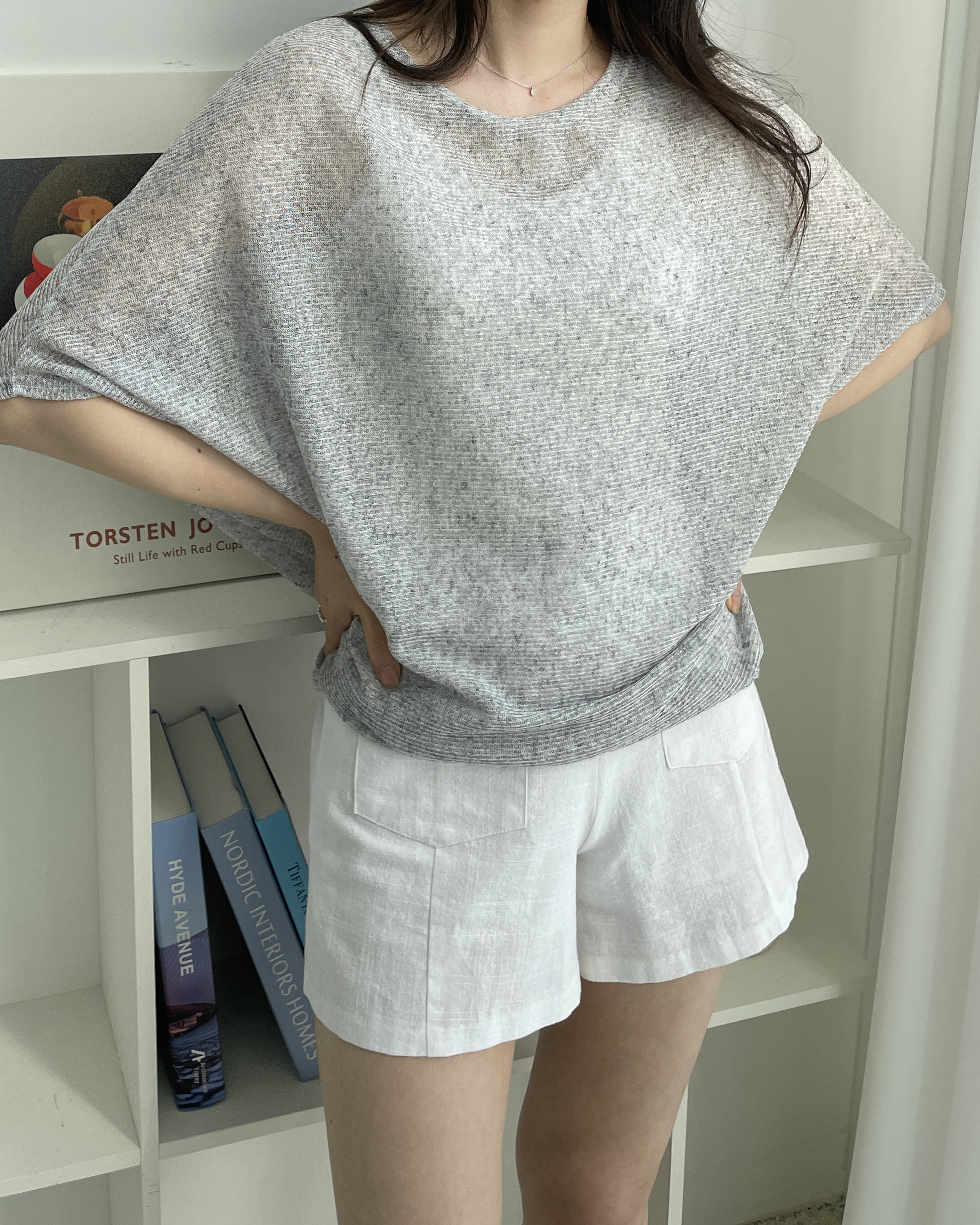 リネン混ドルマン半袖シースルーTシャツ | 詳細画像3