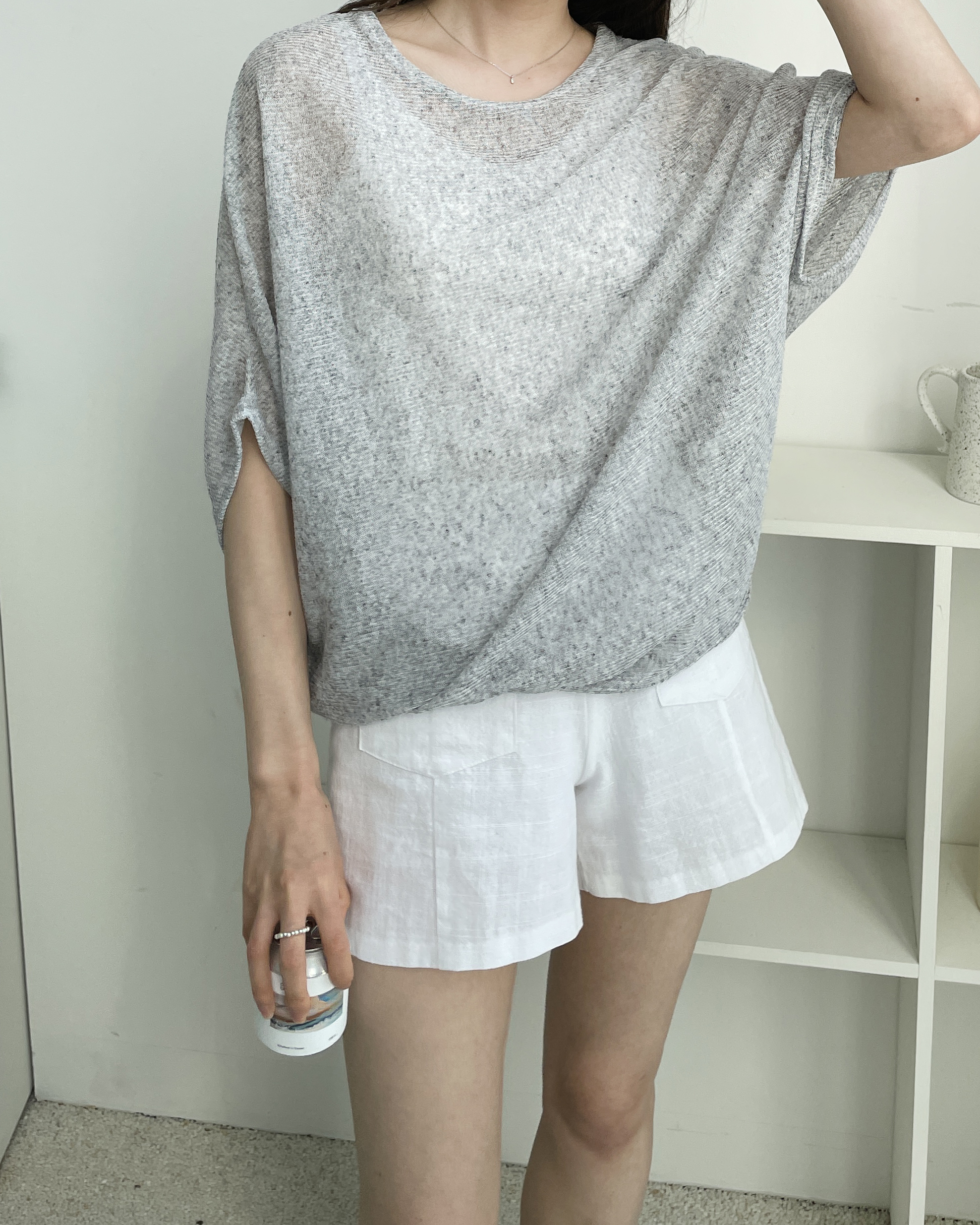 リネン混ドルマン半袖シースルーTシャツ | 詳細画像4
