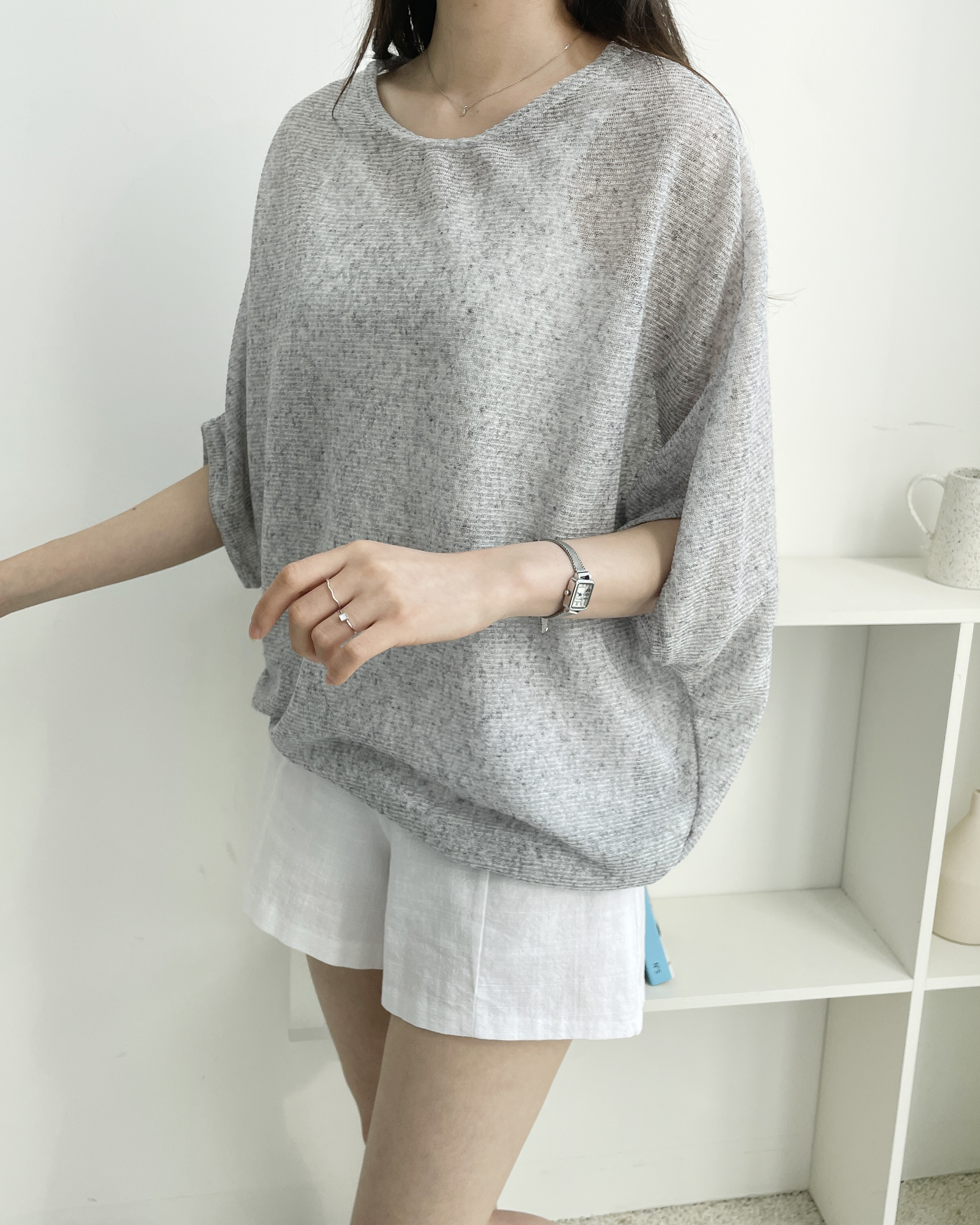 リネン混ドルマン半袖シースルーTシャツ | 詳細画像5