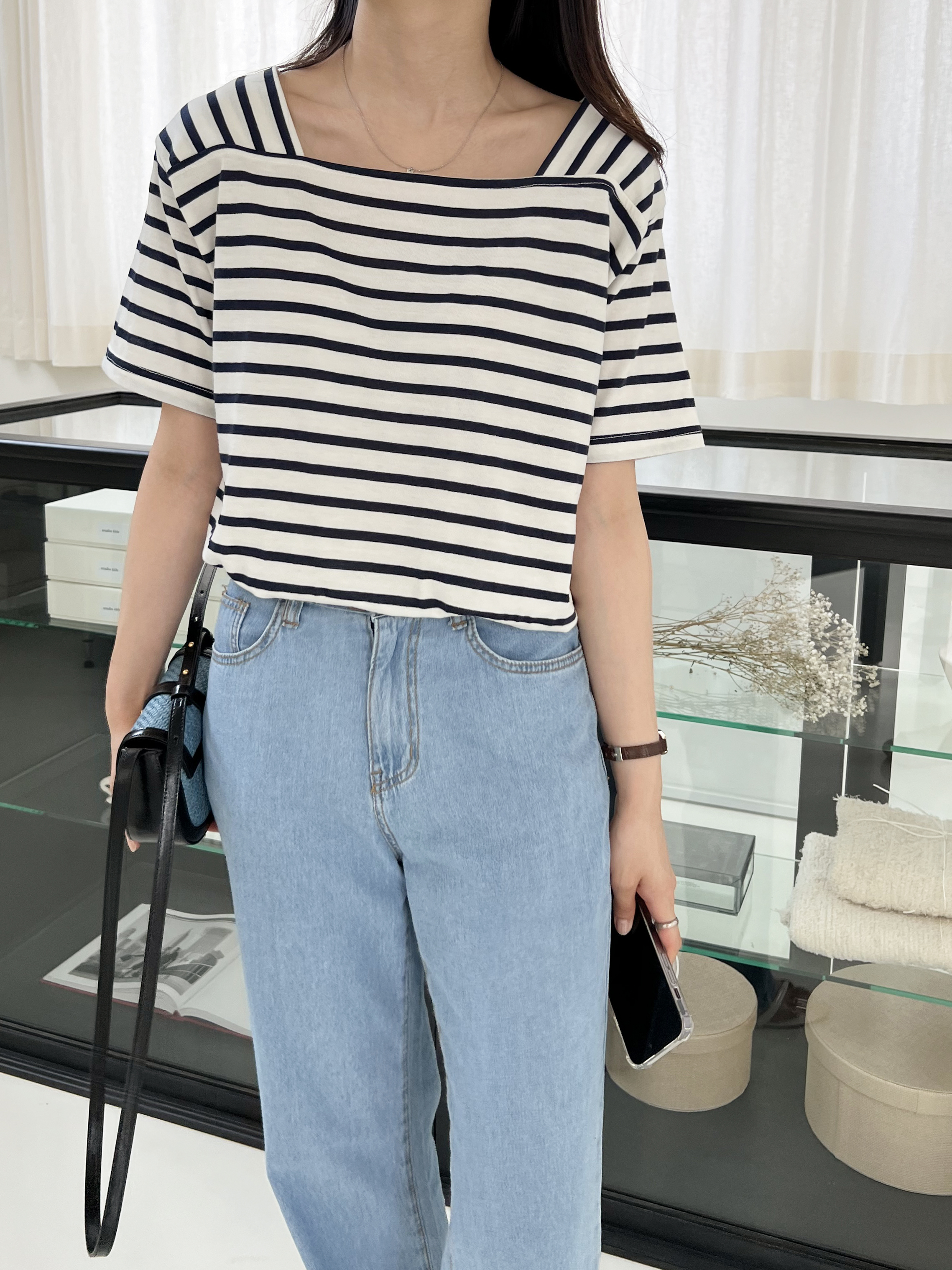スクエアネックボーダー半袖Tシャツ | 詳細画像2