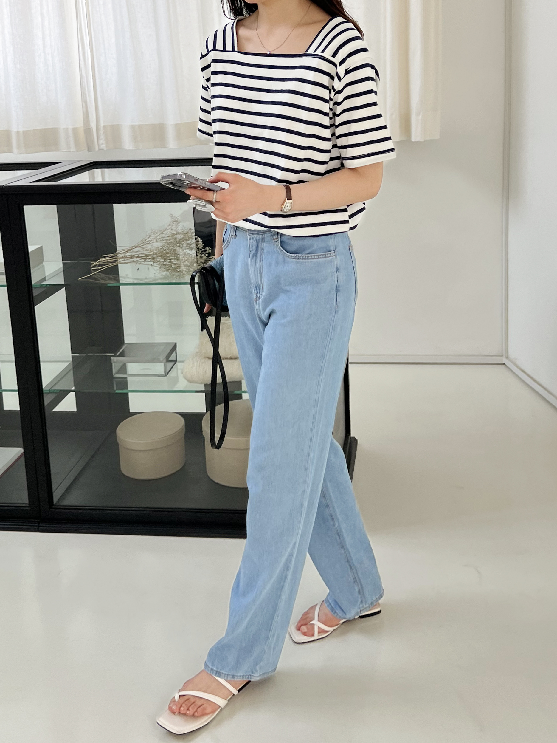 スクエアネックボーダー半袖Tシャツ | 詳細画像6