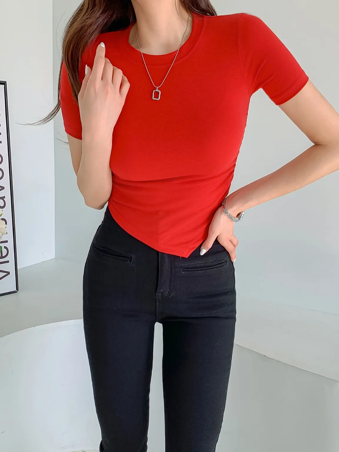 アンバランスシャーリングクロップド半袖Tシャツ | 詳細画像1