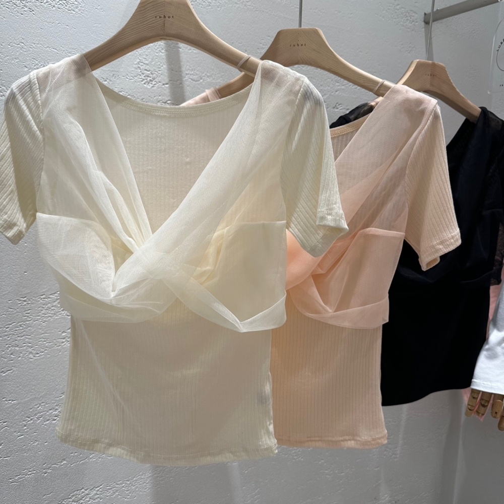 シフォンツイストVネックリブ半袖Tシャツ | 詳細画像18