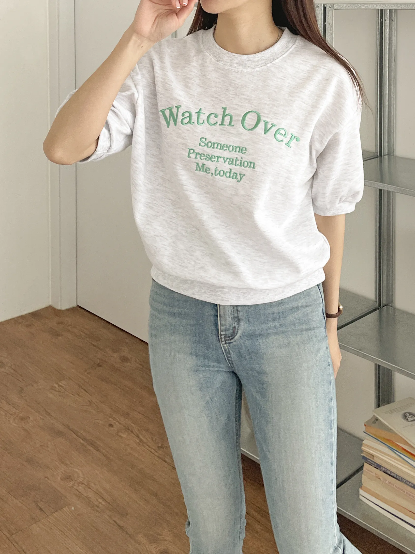 刺繍レタリングショート半袖スウェット | 詳細画像1