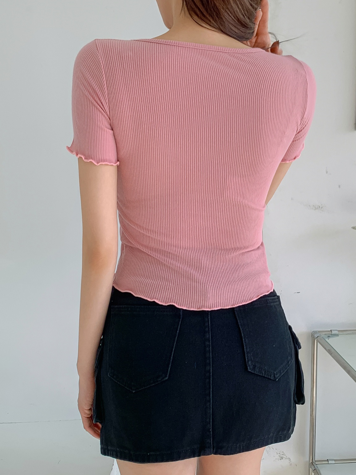 配色リボンシャーリングメロウ半袖Tシャツ | 詳細画像7