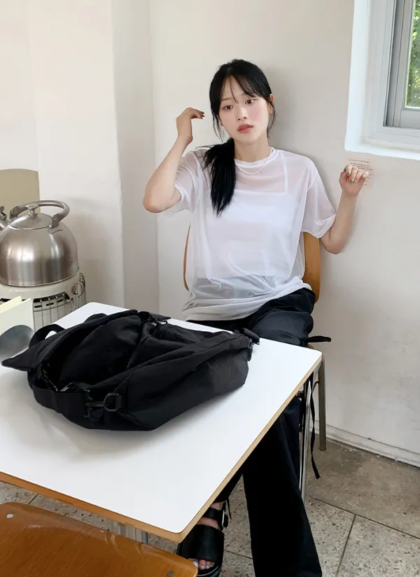 シースルーレイヤード半袖Tシャツ | 66girls | 詳細画像1