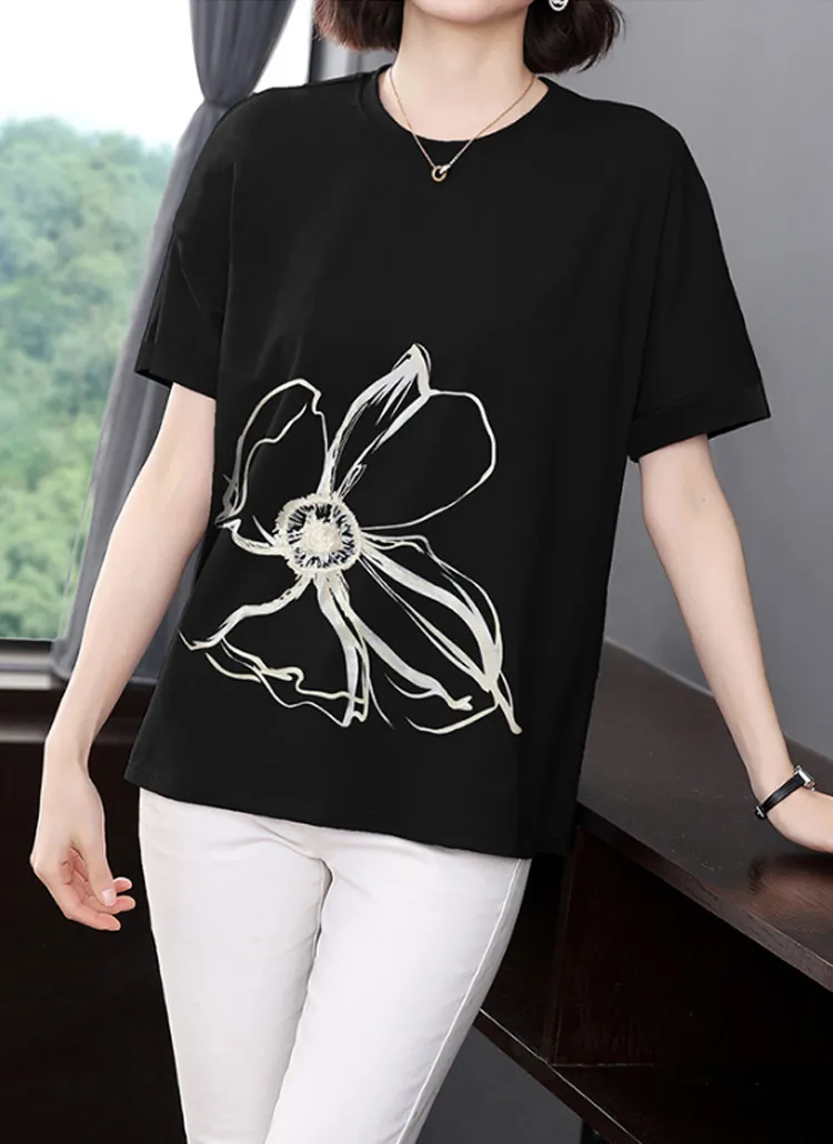 ビッグフラワープリント半袖Tシャツ | QUEENIS | 詳細画像1