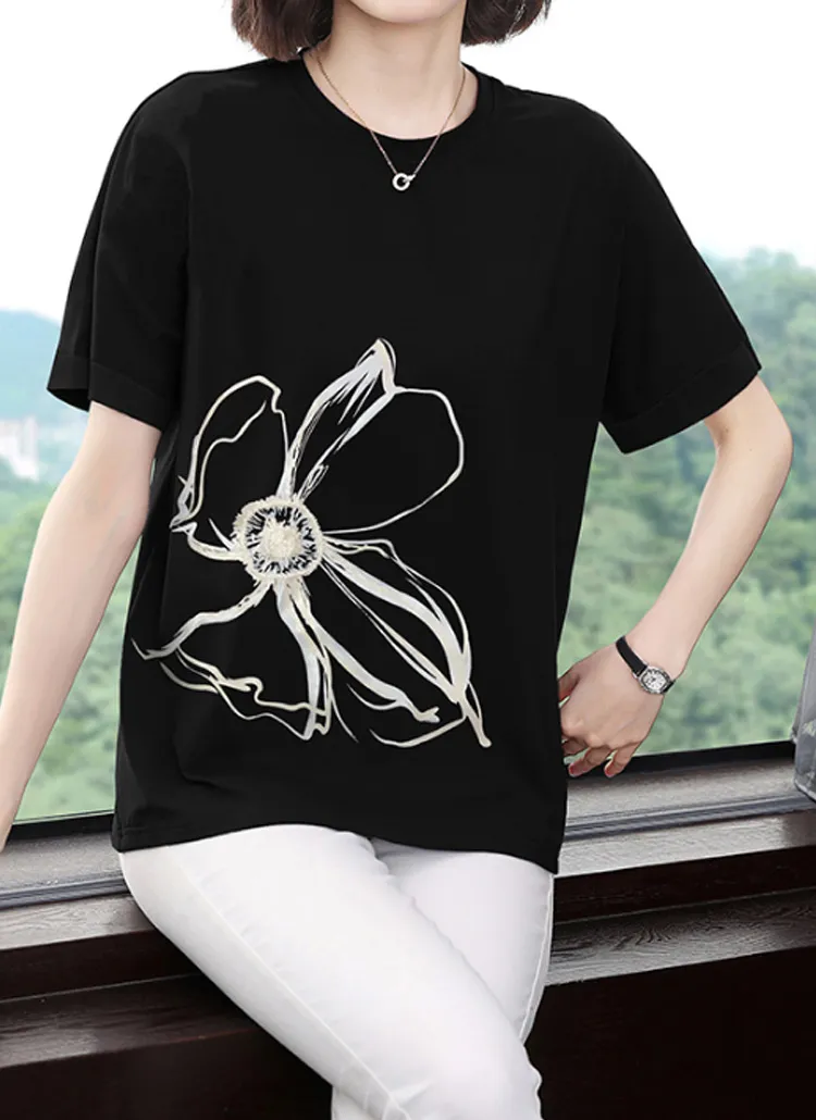 ビッグフラワープリント半袖Tシャツ | QUEENIS | 詳細画像2