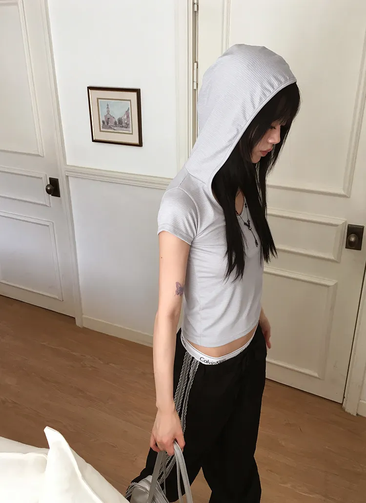 ボーダーVネックフードキャップTシャツ | WONDERWONDER | 詳細画像1