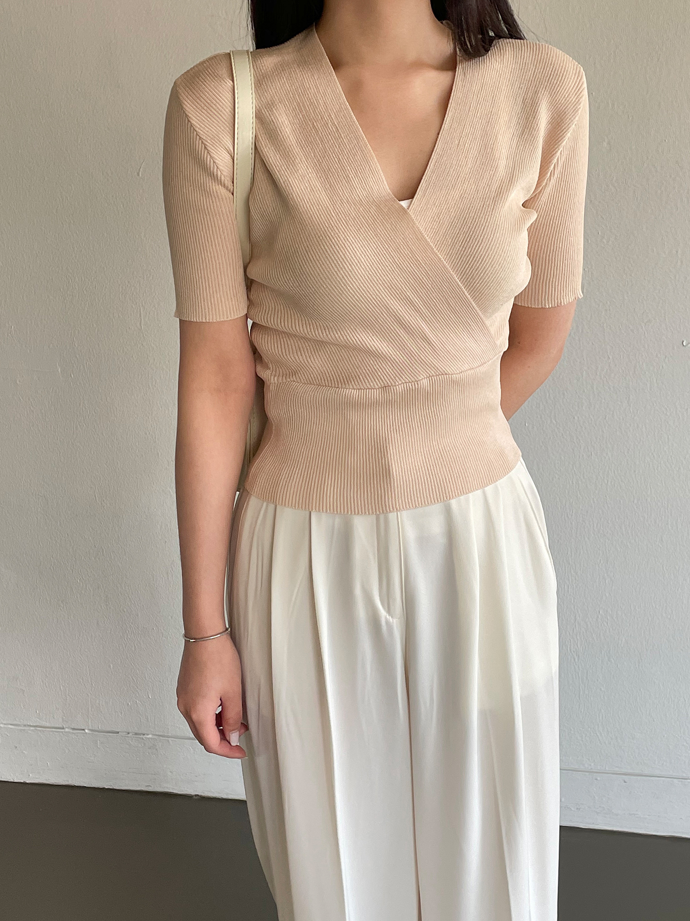 カシュクールVネック半袖リブニット | 詳細画像2