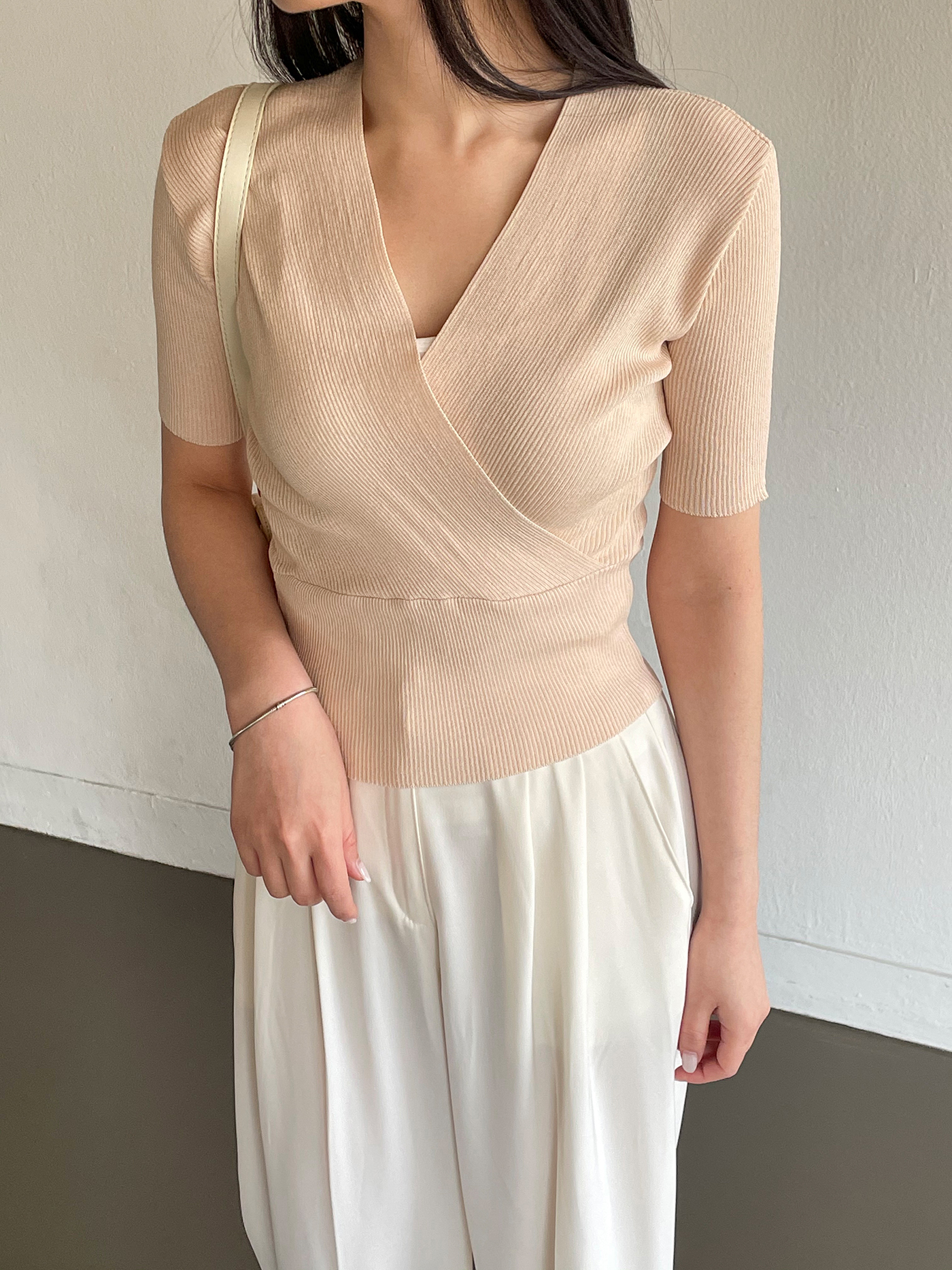 カシュクールVネック半袖リブニット | 詳細画像3