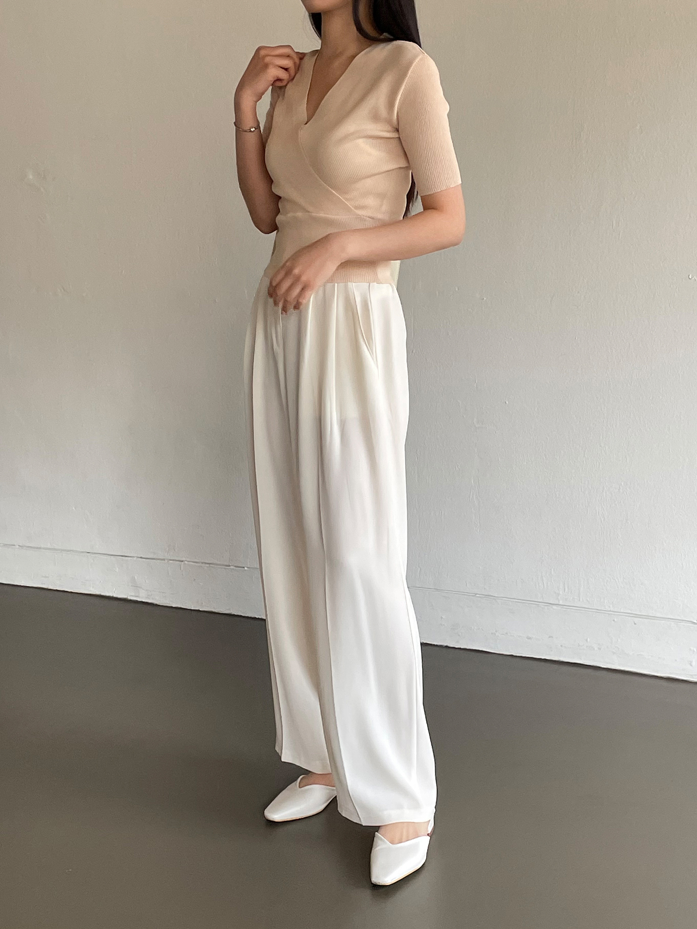 カシュクールVネック半袖リブニット | 詳細画像4