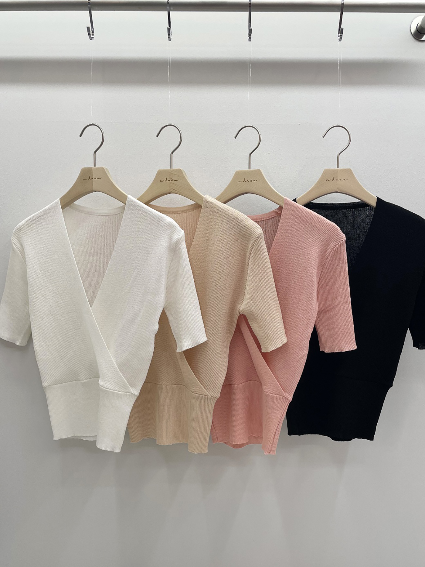 カシュクールVネック半袖リブニット | 詳細画像12