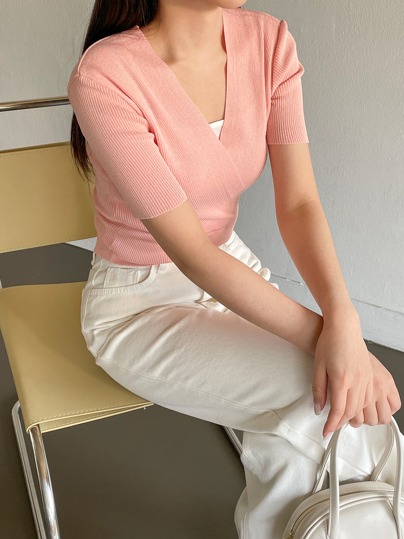 カシュクールVネック半袖リブニット | 詳細画像7