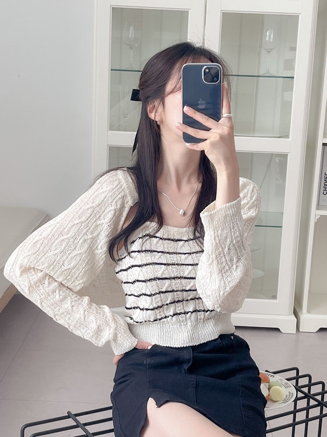 シアーボーダーニットキャミ&ボレロカーディガンSET | 詳細画像3