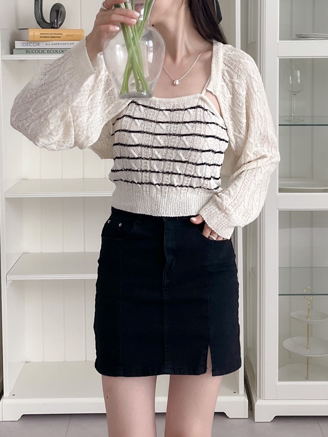 シアーボーダーニットキャミ&ボレロカーディガンSET | 詳細画像13