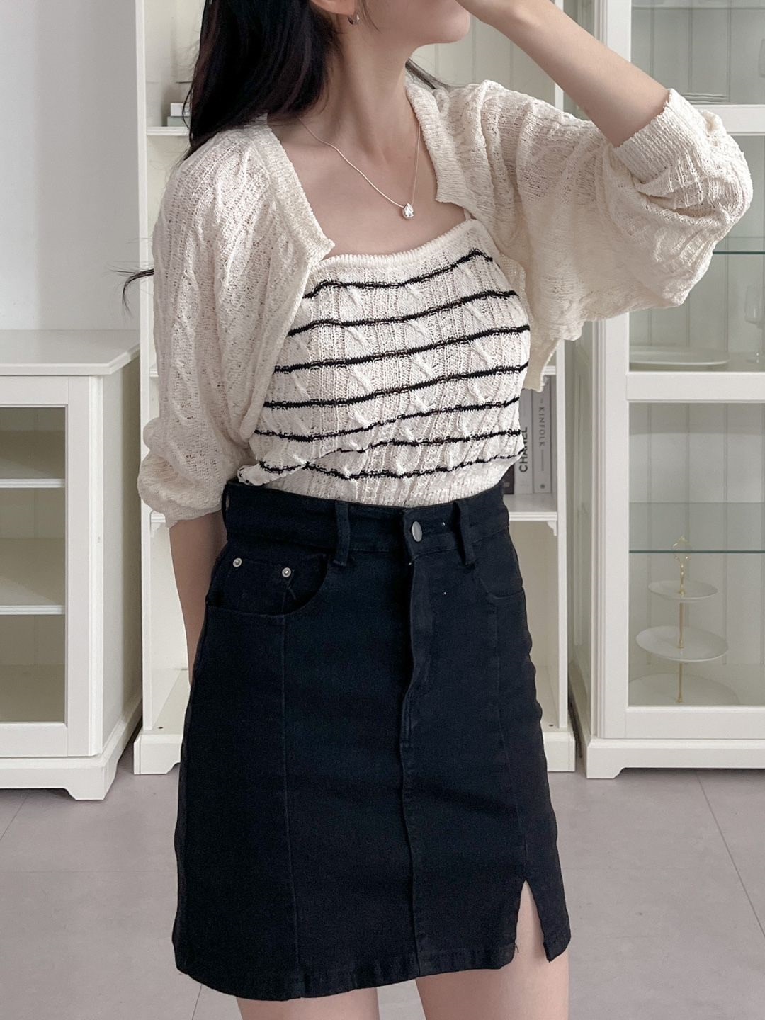 シアーボーダーニットキャミ&ボレロカーディガンSET | 詳細画像14