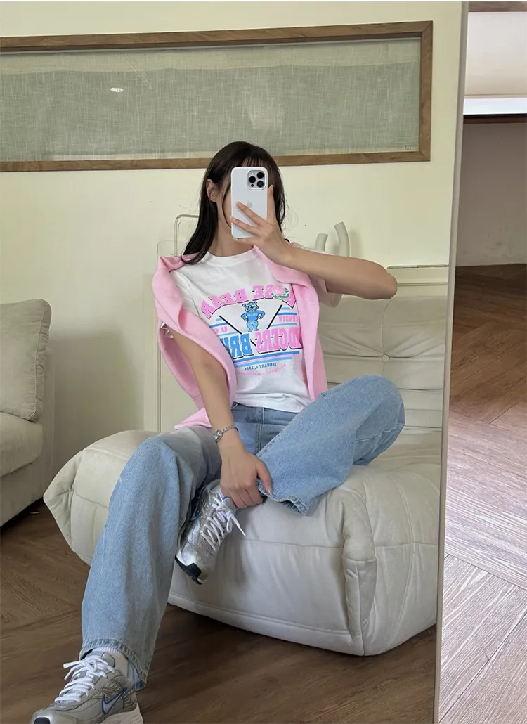 コットンラウンドネック半袖レタリングTシャツ | yefit | 詳細画像1