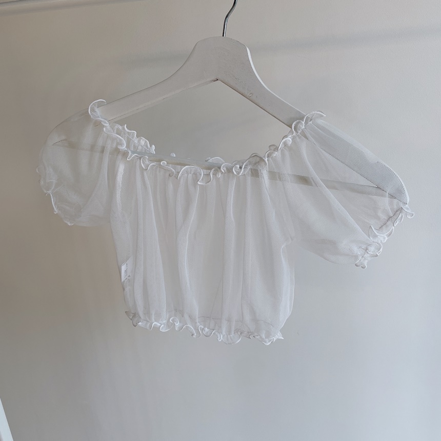 メッシュシースルーパフ半袖オフショルTシャツ | mirangmirang | 詳細画像19
