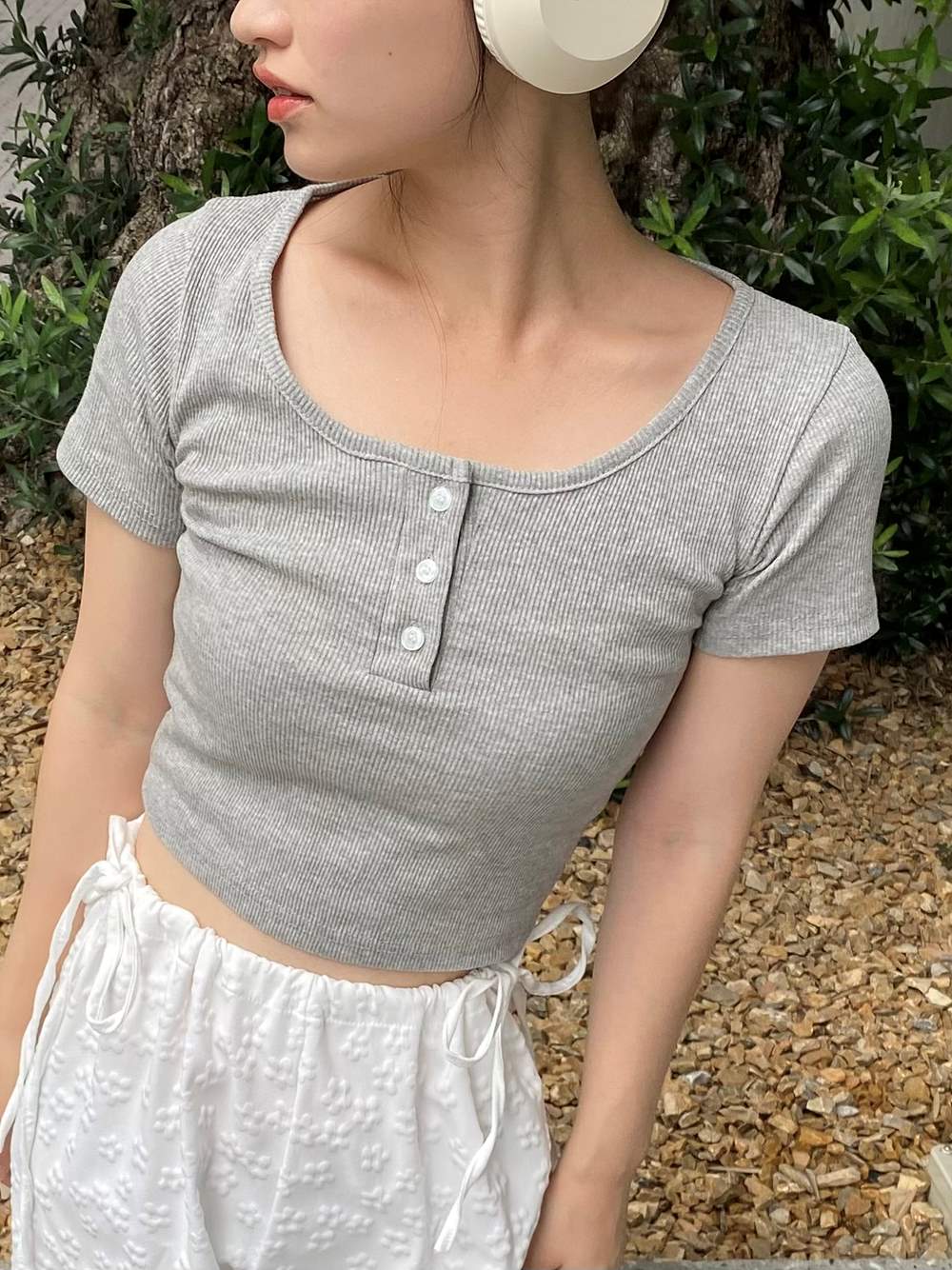 ヘンリーネッククロップド半袖Tシャツ | 詳細画像12