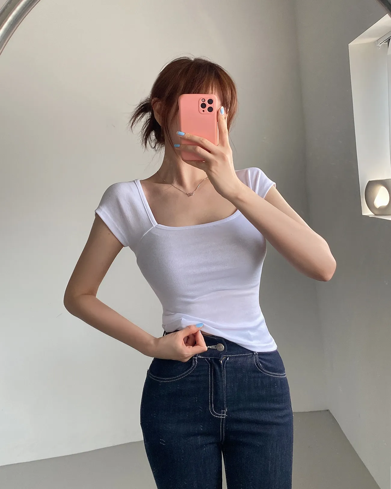 スクエアネックラグランキャップスリーブTシャツ | 詳細画像1