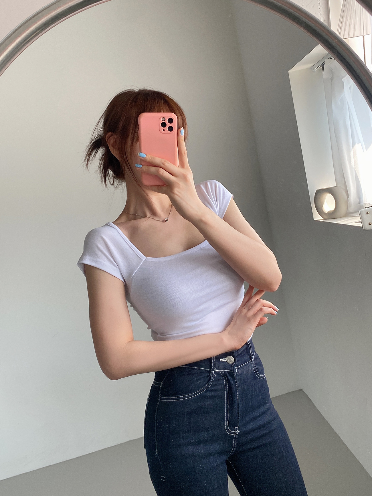 スクエアネックラグランキャップスリーブTシャツ | 詳細画像3