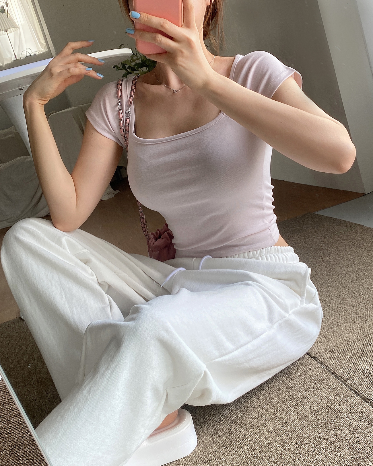 スクエアネックラグランキャップスリーブTシャツ | 詳細画像8