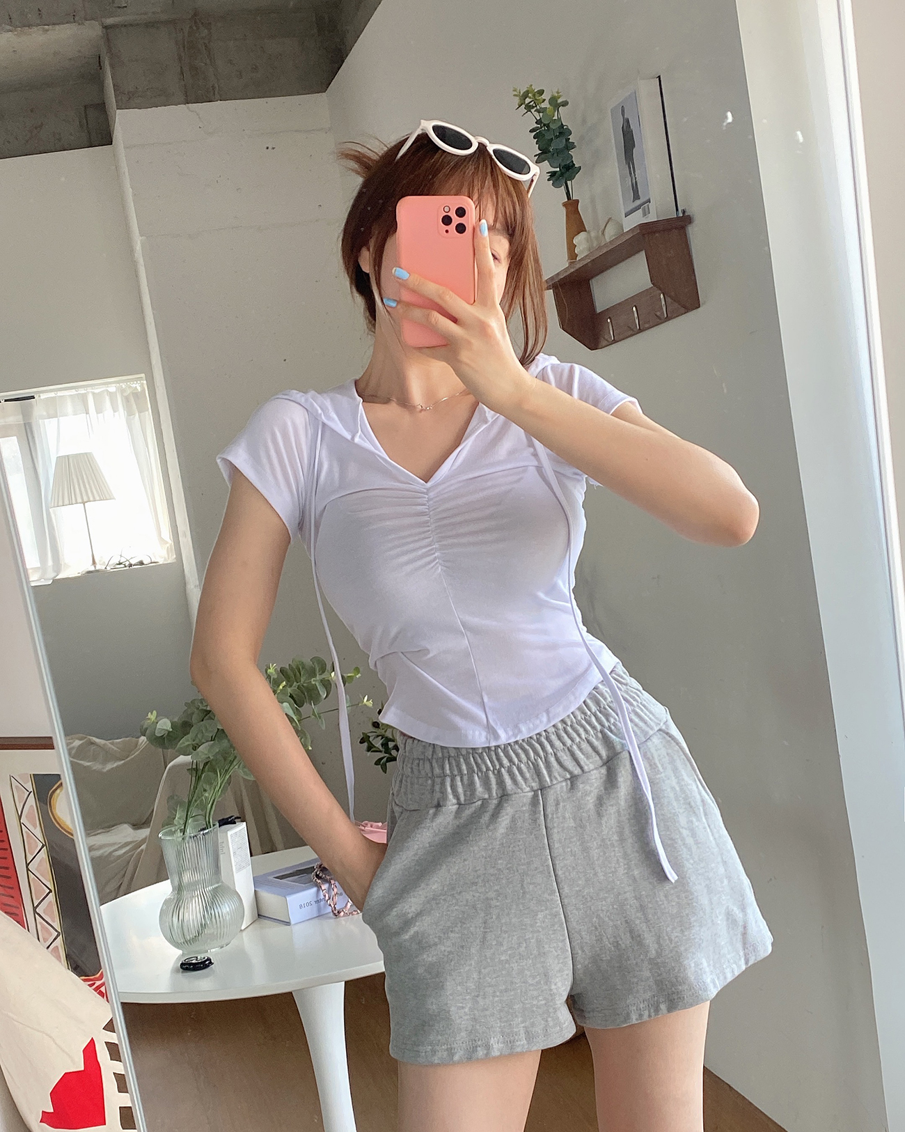 ドロストシャーリングVネックフード半袖Tシャツ | 詳細画像3