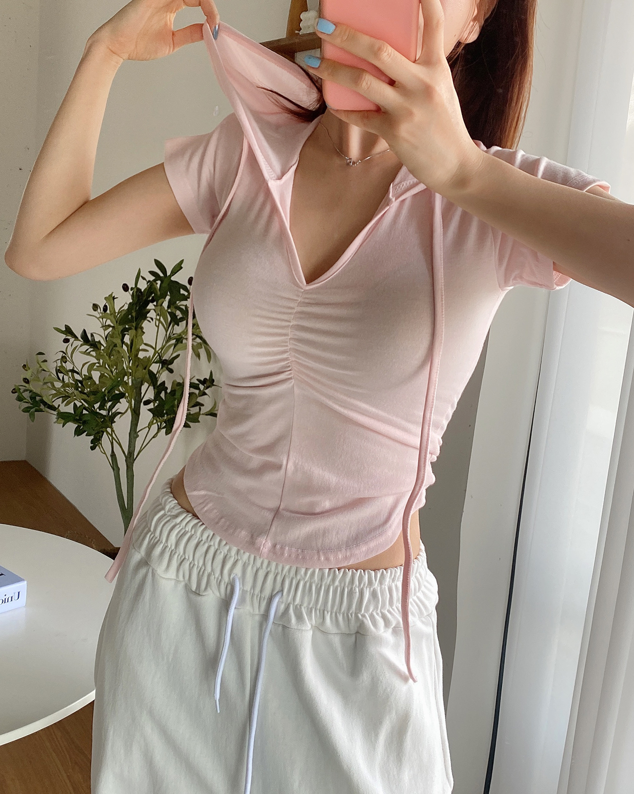 ドロストシャーリングVネックフード半袖Tシャツ | 詳細画像4