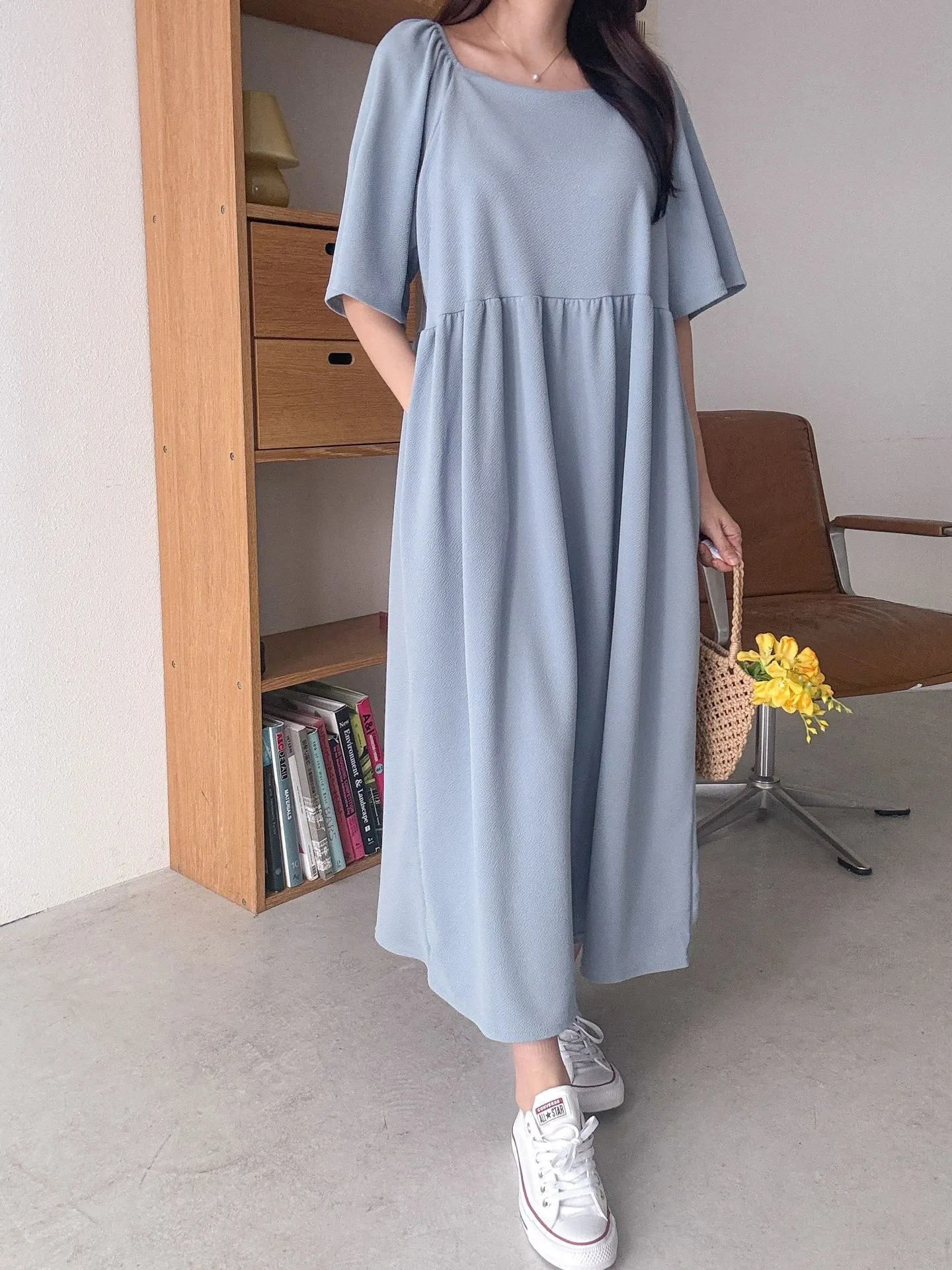 スクエアネックフレア半袖ワンピース | 詳細画像1