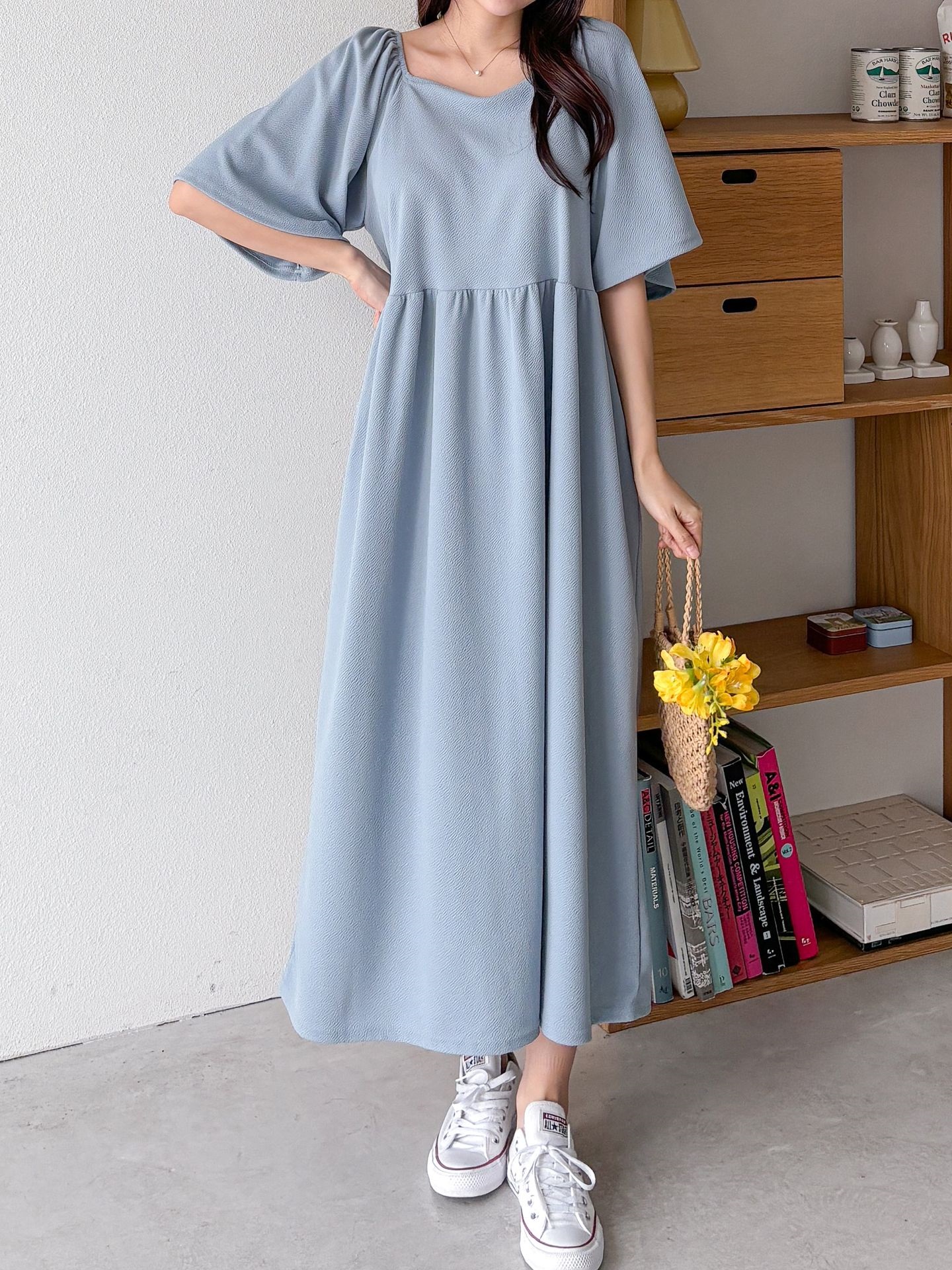 スクエアネックフレア半袖ワンピース | 詳細画像3