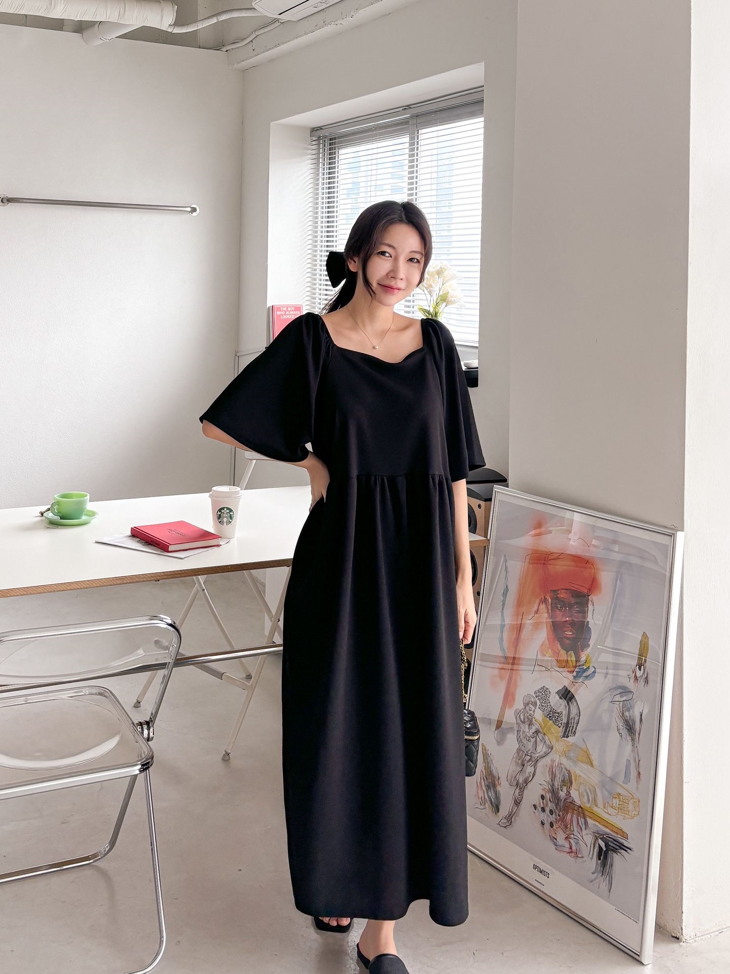 スクエアネックフレア半袖ワンピース | 詳細画像4