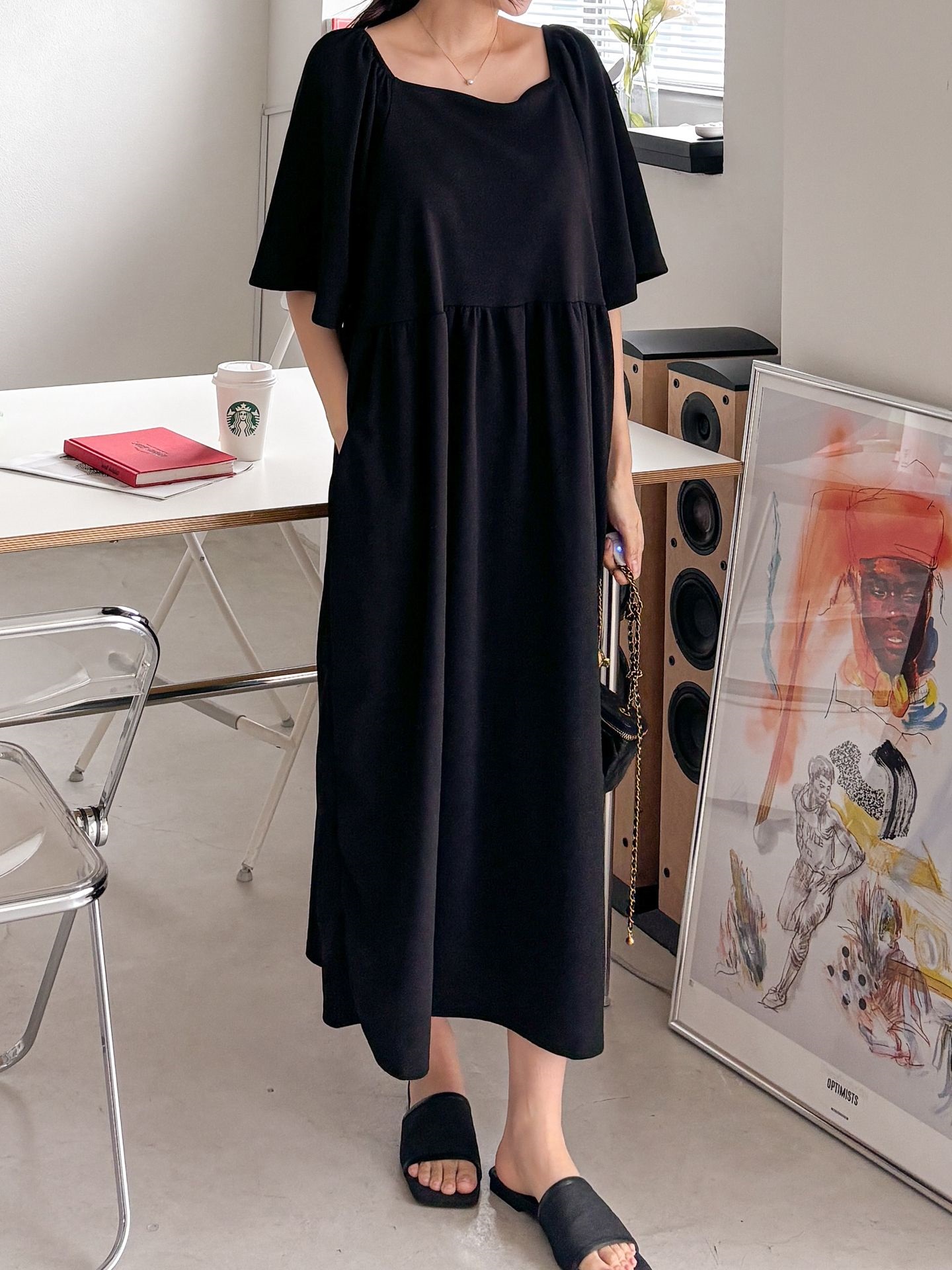 スクエアネックフレア半袖ワンピース | 詳細画像8