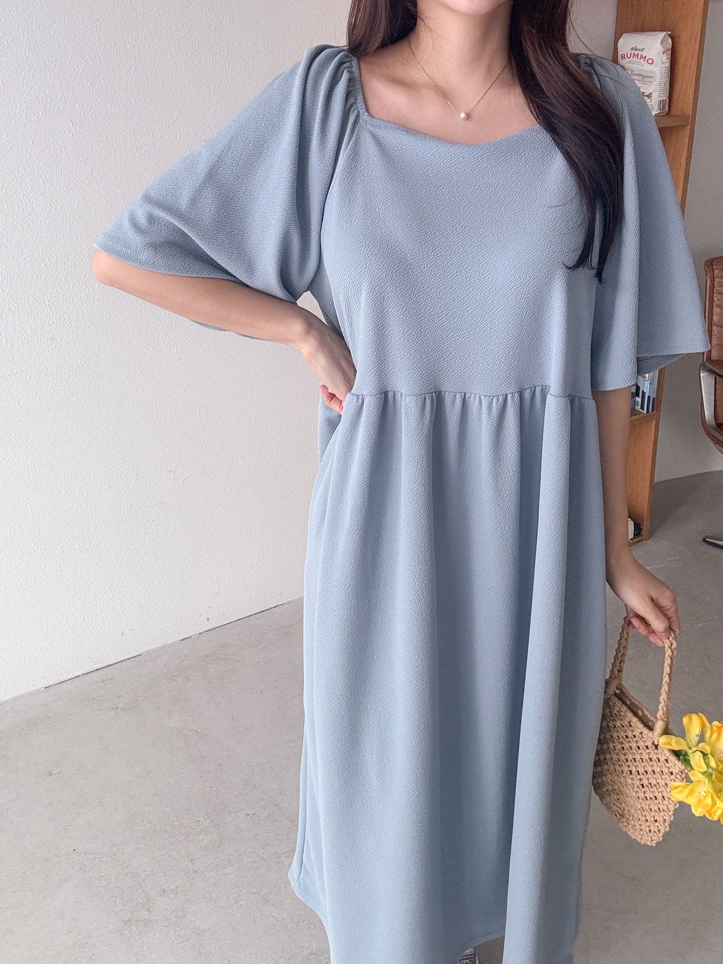 スクエアネックフレア半袖ワンピース | 詳細画像9