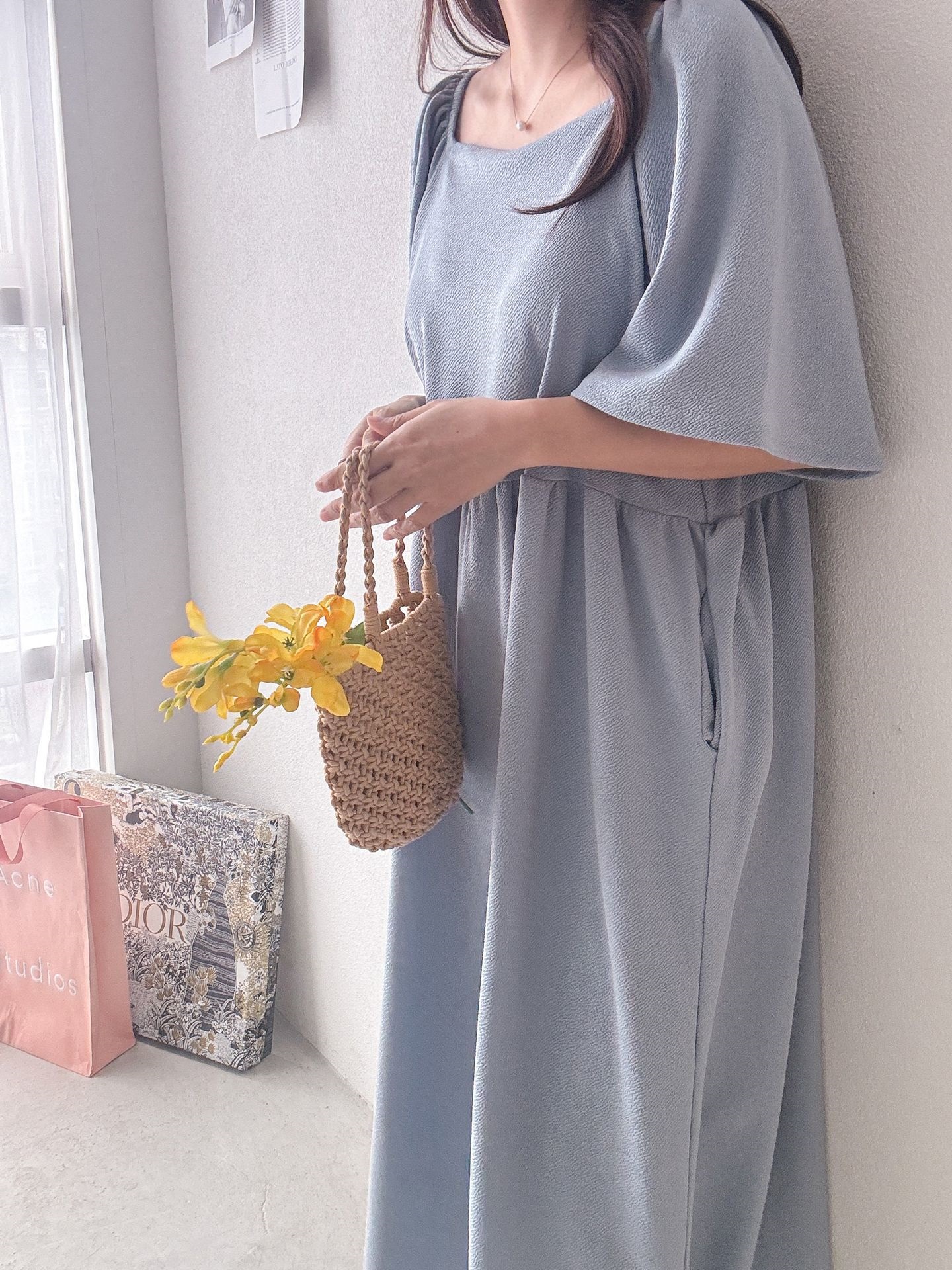 スクエアネックフレア半袖ワンピース | 詳細画像10