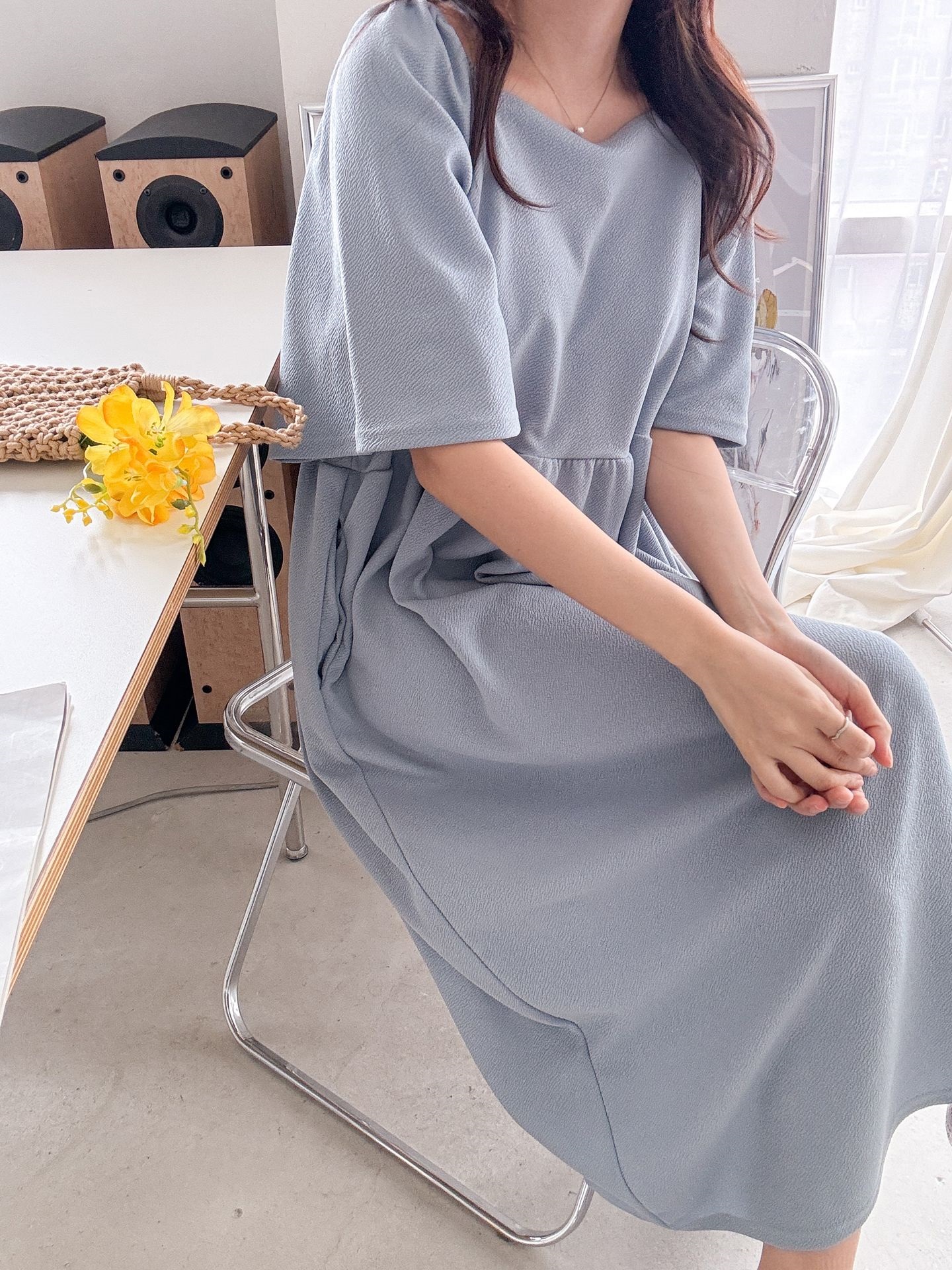 スクエアネックフレア半袖ワンピース | 詳細画像11