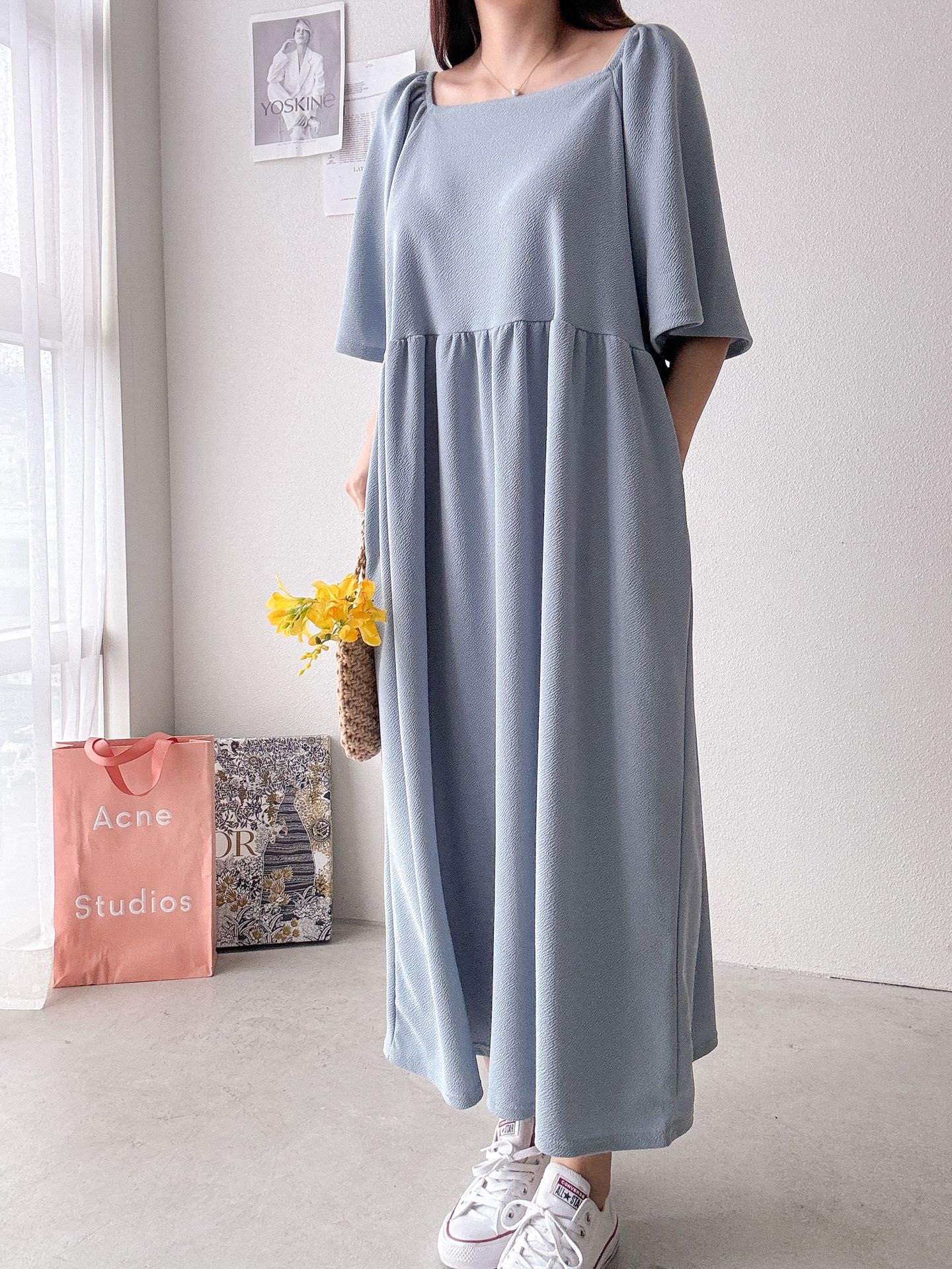 スクエアネックフレア半袖ワンピース | 詳細画像14