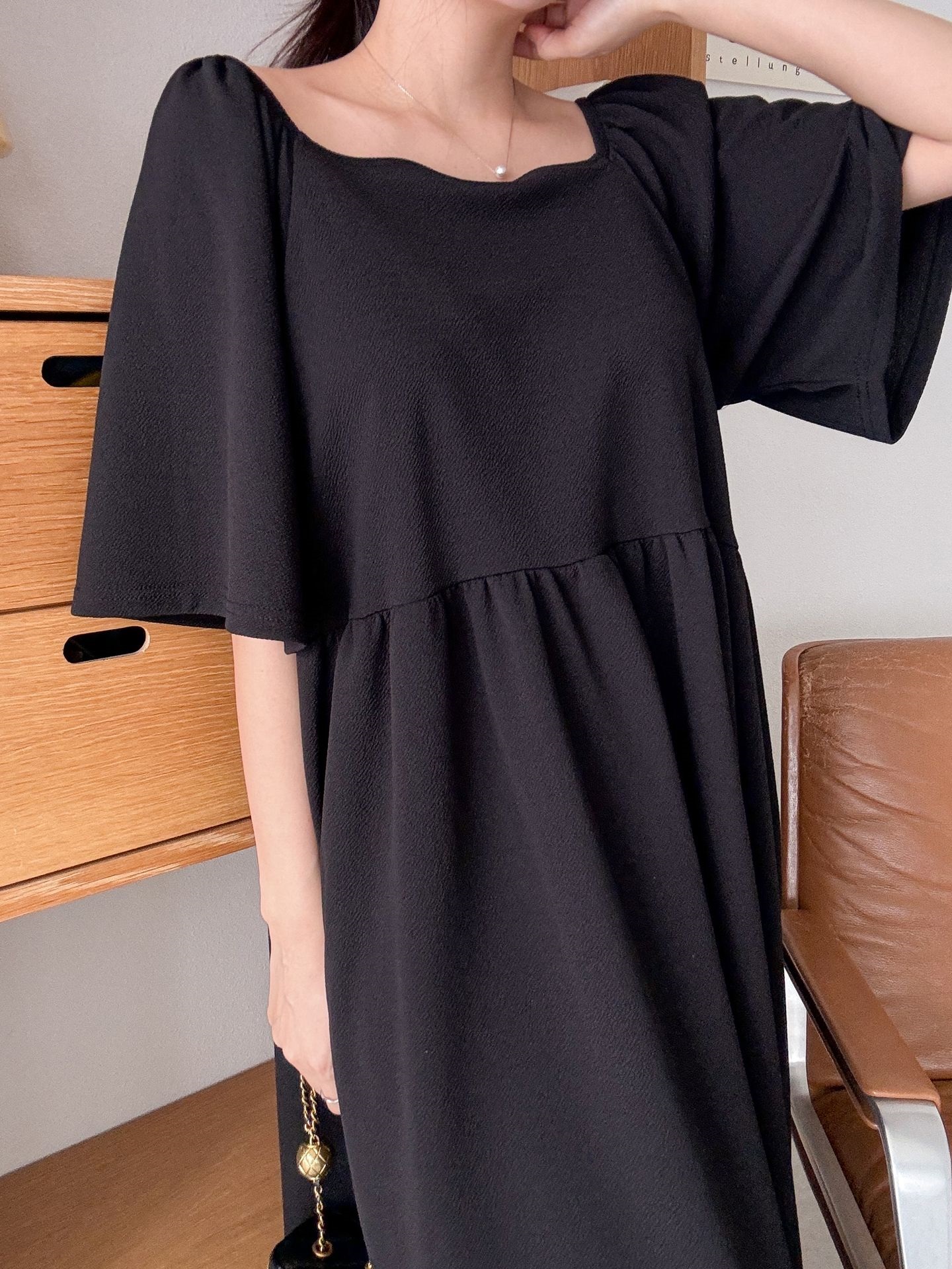 スクエアネックフレア半袖ワンピース | 詳細画像15