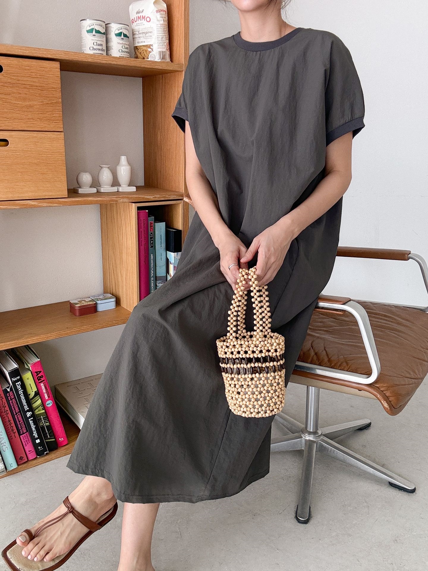 リブヘムナイロンフレンチスリーブワンピース | 詳細画像14