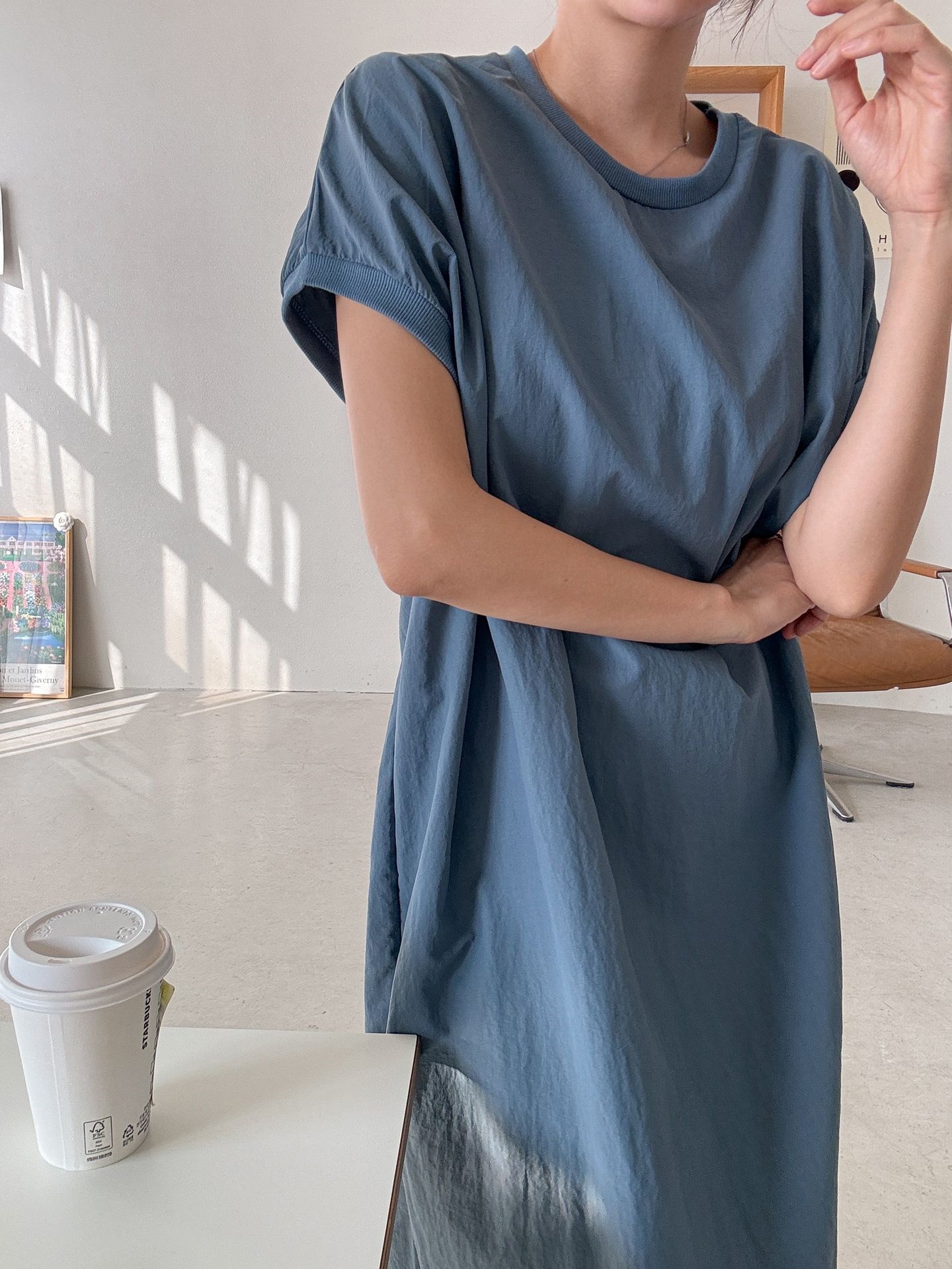 リブヘムナイロンフレンチスリーブワンピース | 詳細画像15