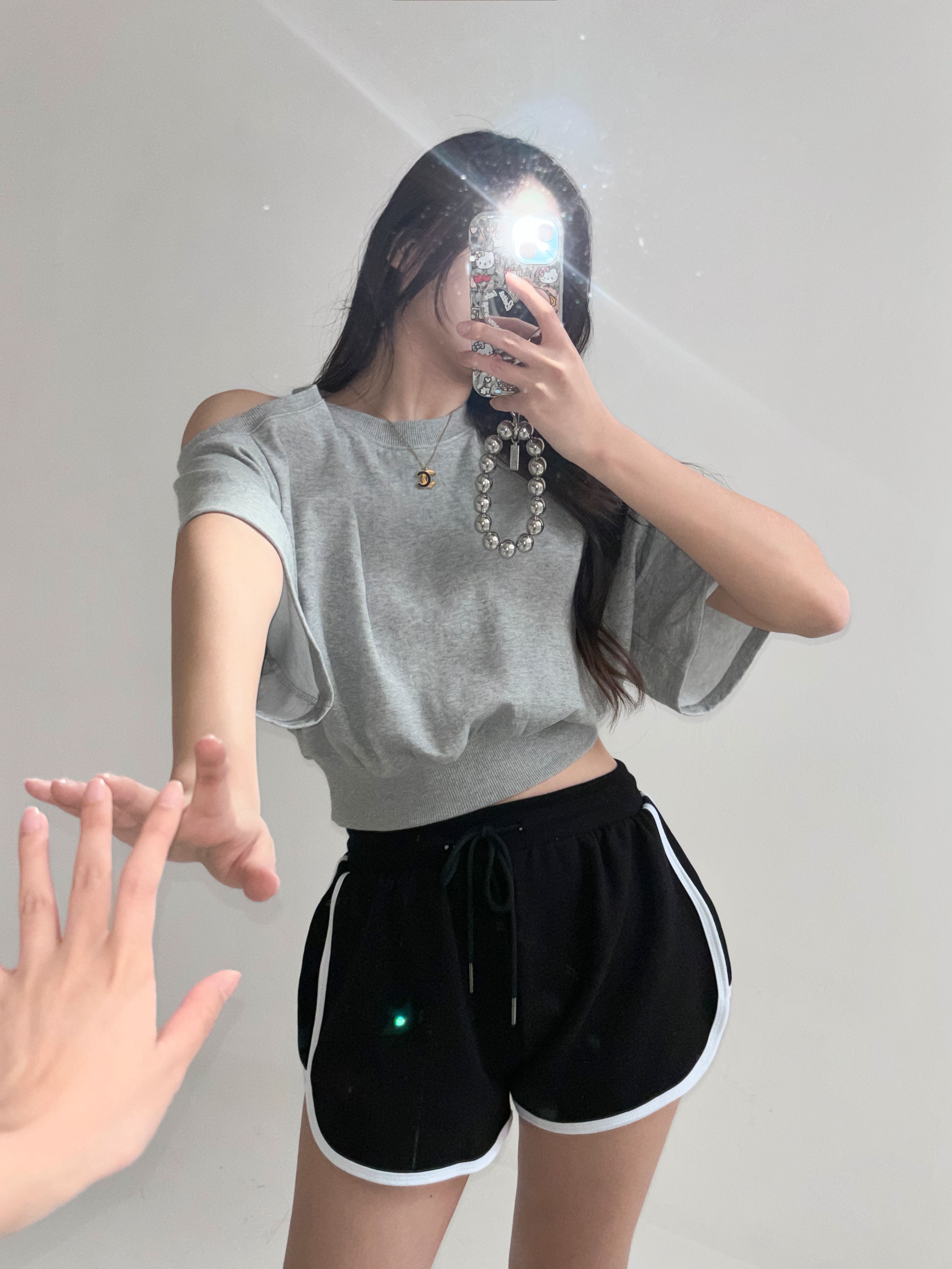 アシメオープンショルダークロップド半袖スウェット | 詳細画像6