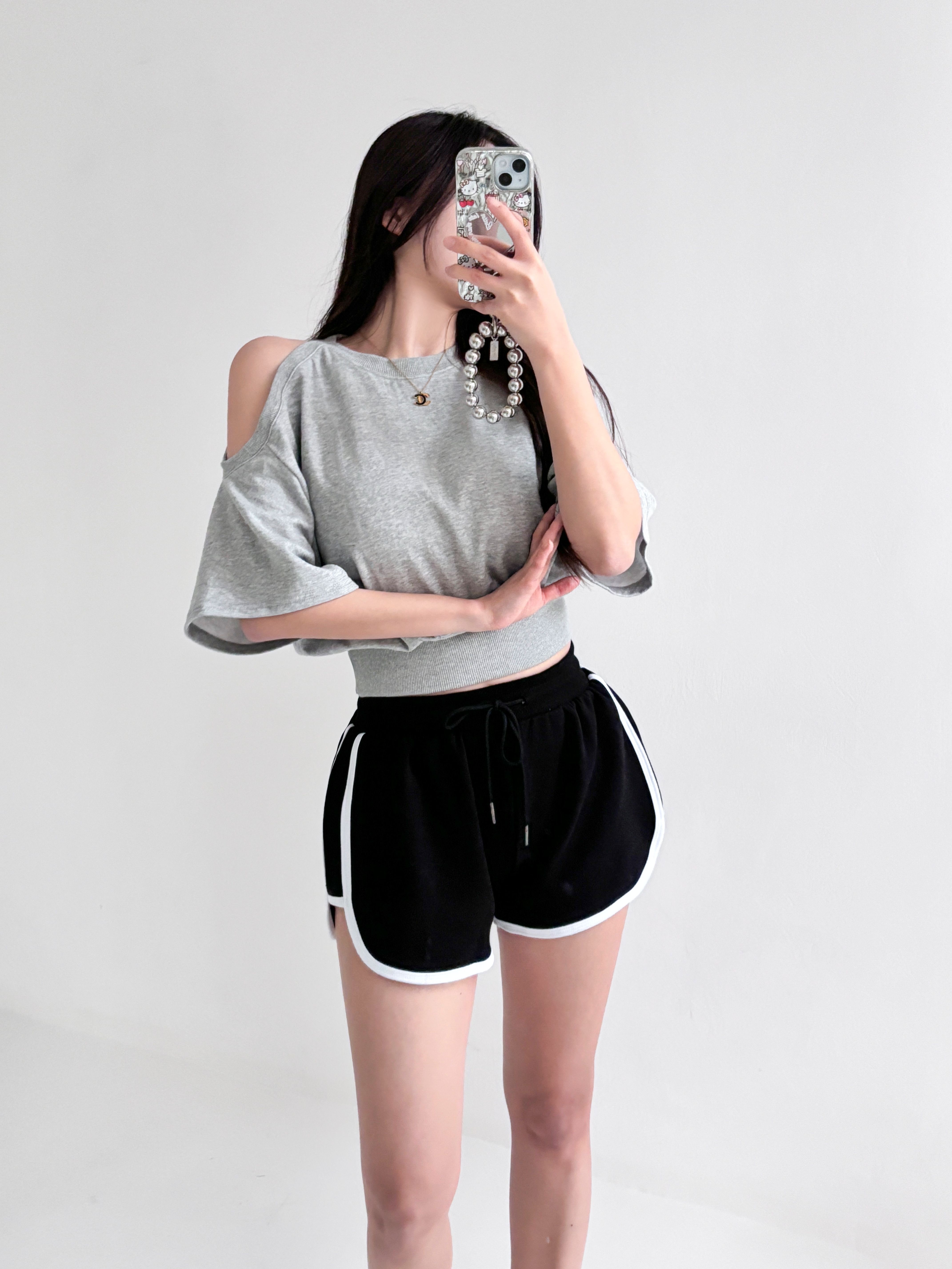 アシメオープンショルダークロップド半袖スウェット | 詳細画像12