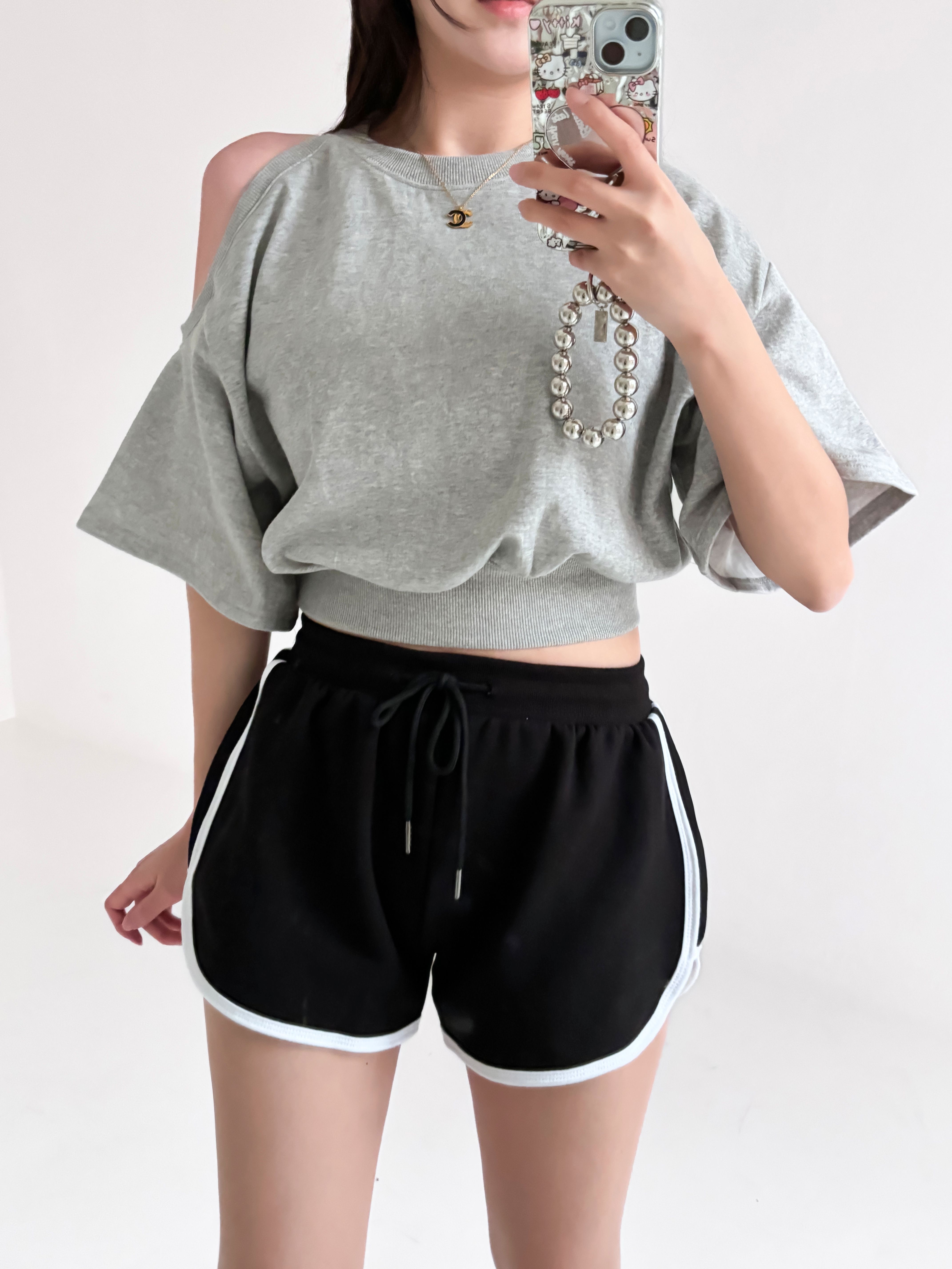 アシメオープンショルダークロップド半袖スウェット | 詳細画像8