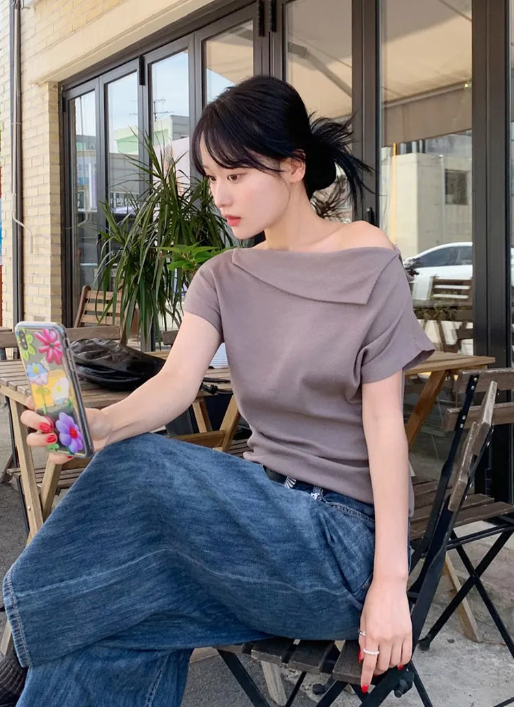 ロールボートネックリブ半袖Tシャツ | 66girls | 詳細画像1