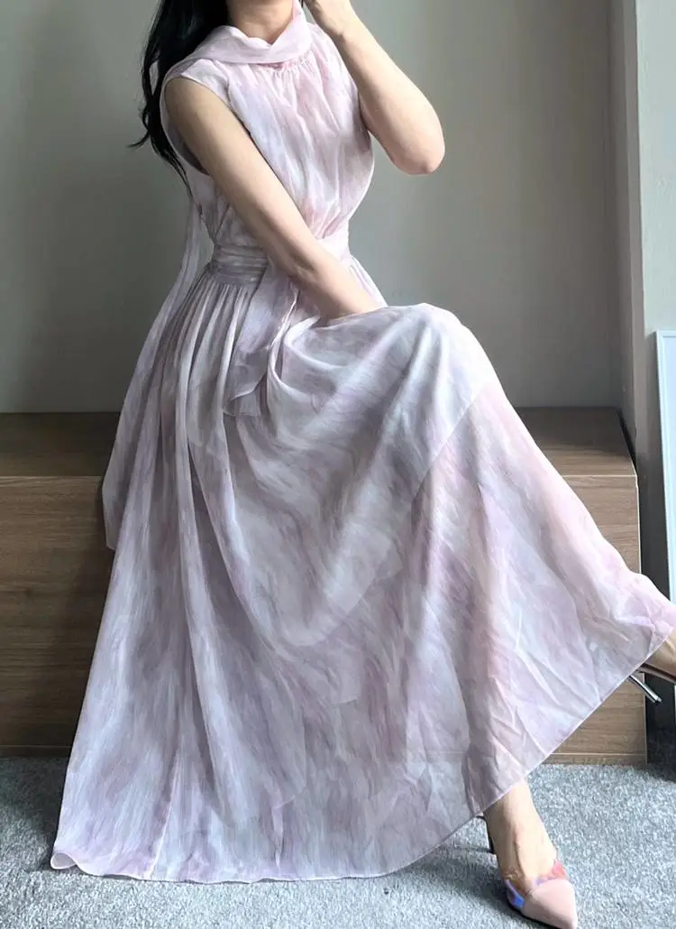 水彩画スカーフネックノースリロングワンピース | ELINMOOD | 詳細画像1