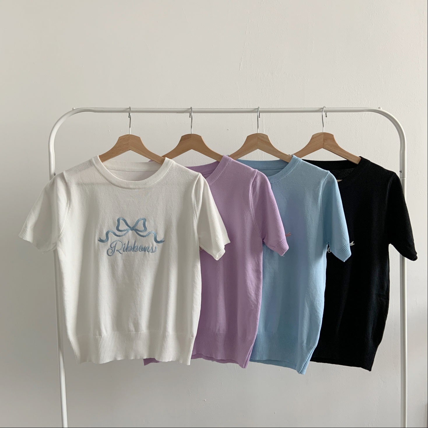リボン英字刺繍半袖ニット | 詳細画像2