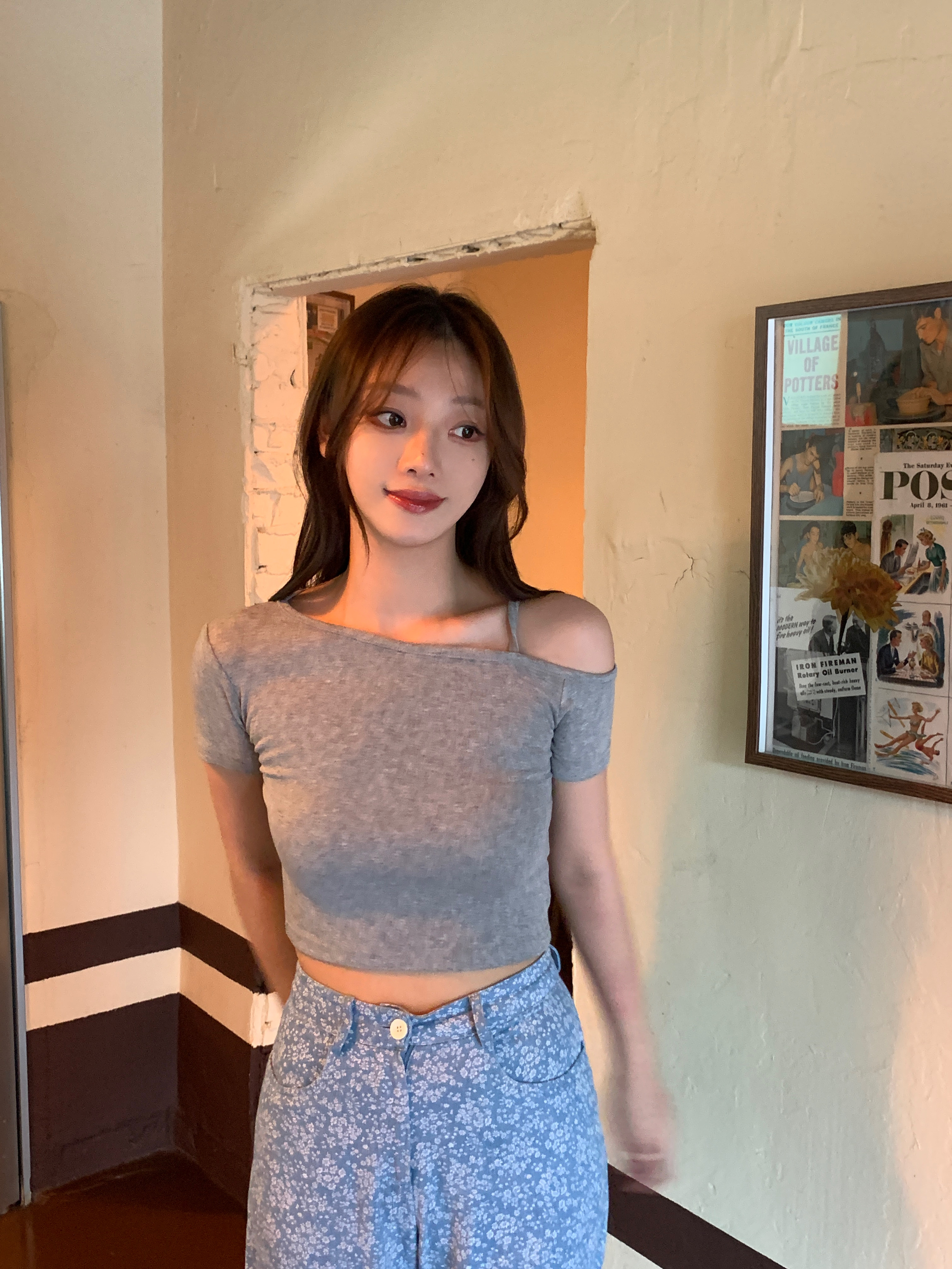 ストラップワンショル半袖クロップドTシャツ | 詳細画像6