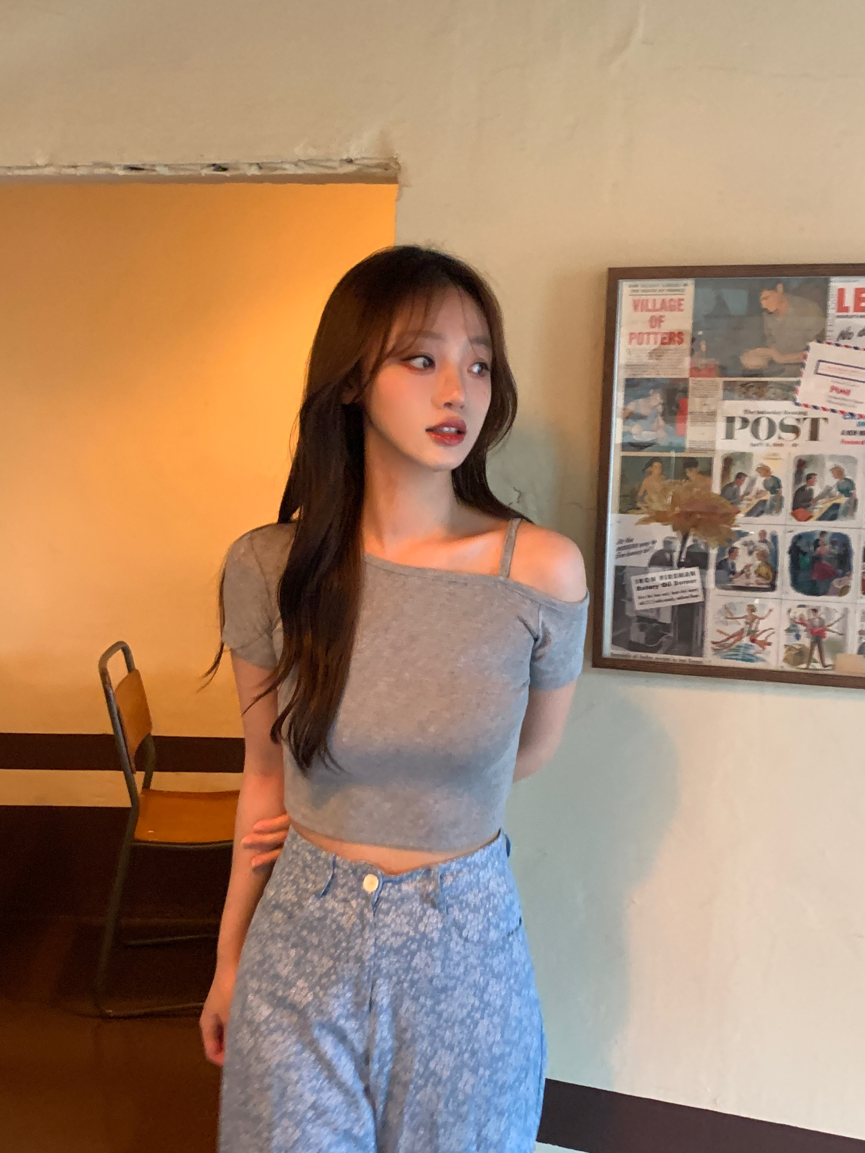 ストラップワンショル半袖クロップドTシャツ | 詳細画像8